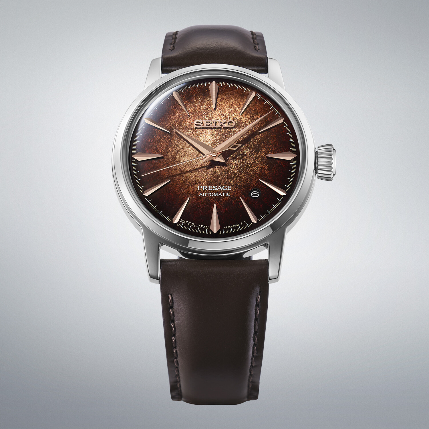 PRESAGE Cocktail Time Automatik 38,5mm - 3 Zeiger - Braun - Crushed Ice "Whiskey Mist" 