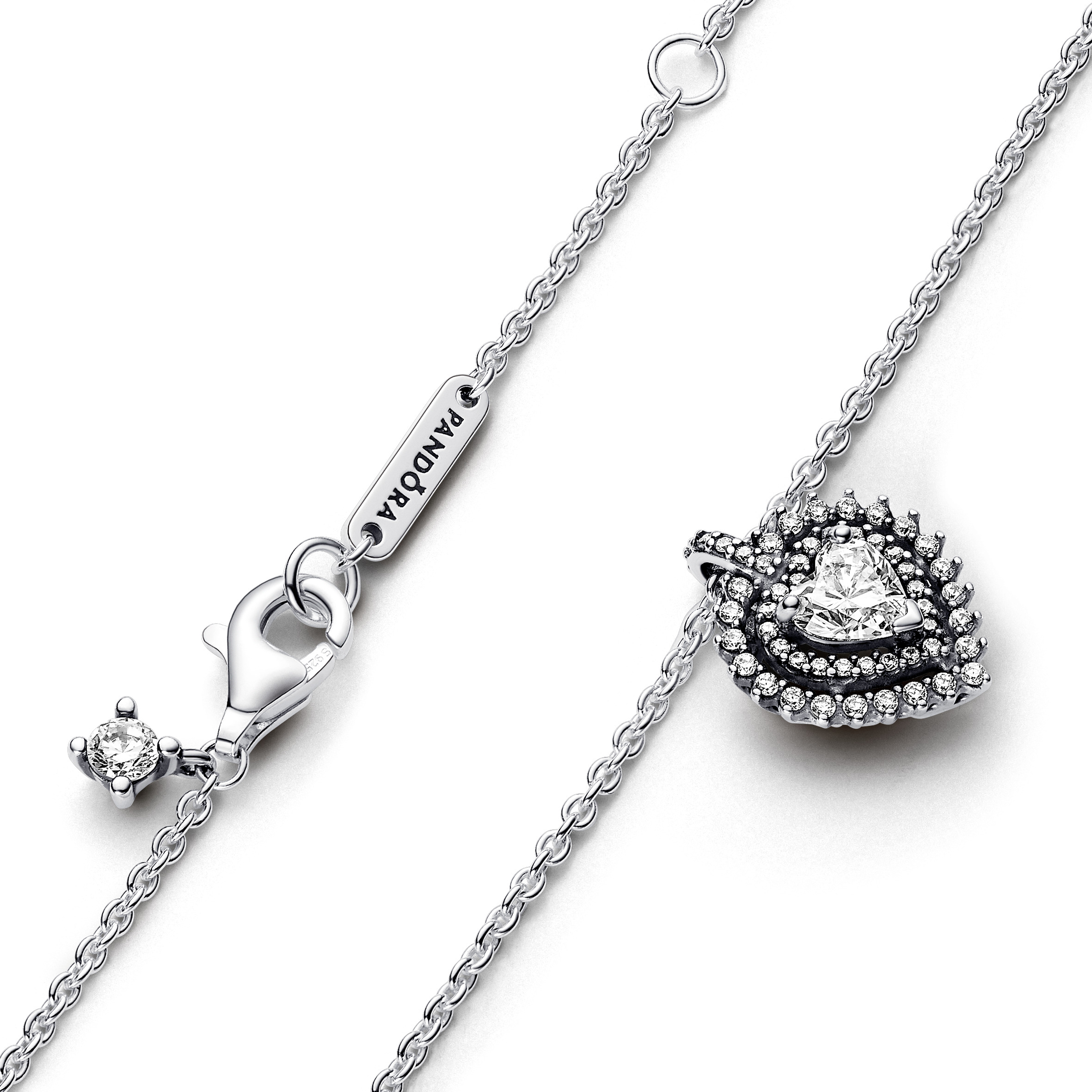 Funkelnder Herz-Strahlenkranz Anhänger-Halskette  - 45cm - Sterling-Silber