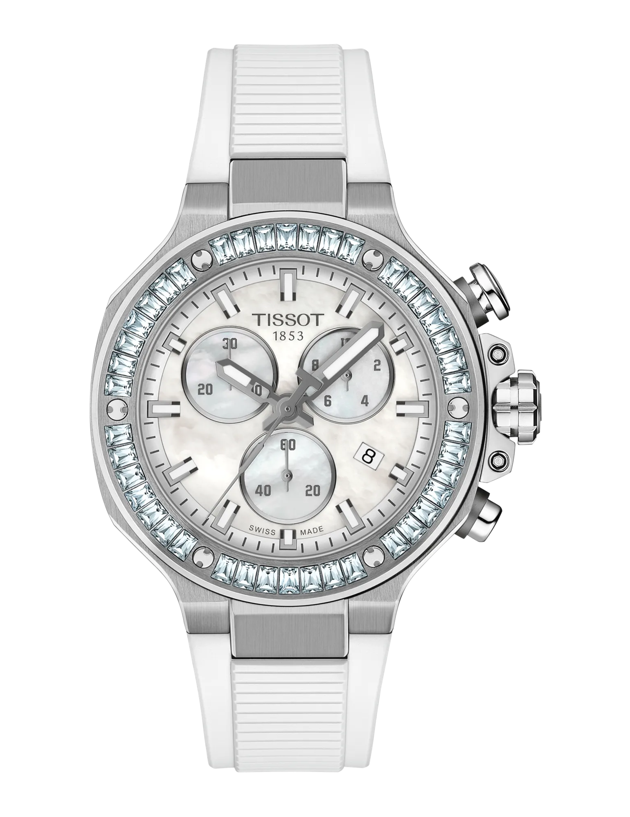 T-Race Quartz Chronograph 38mm  - Weiß / Perlmutt / Steinbesatz