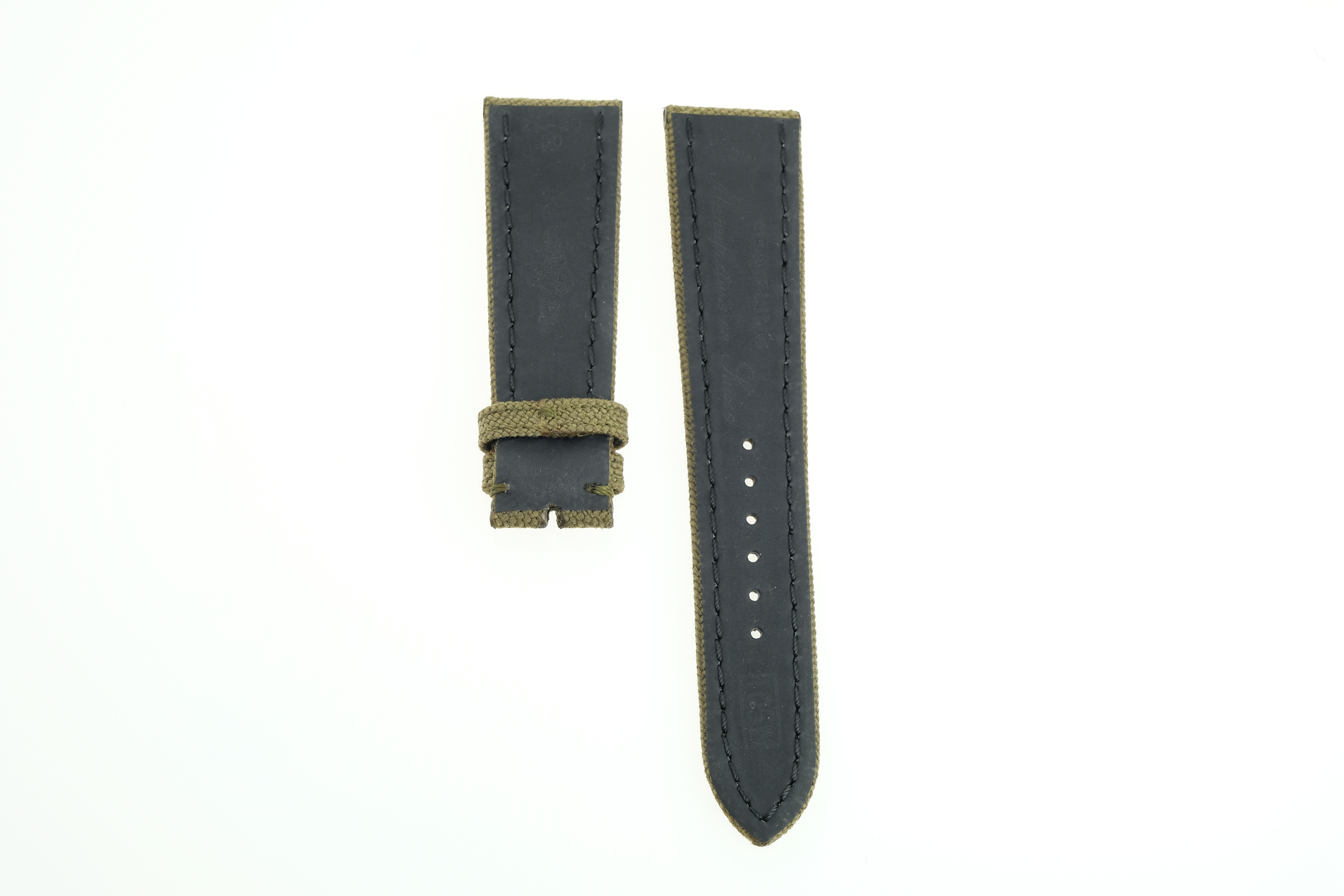 Militär Textil Kalbsleder Armband - Kaki Grün - 24/20 mm