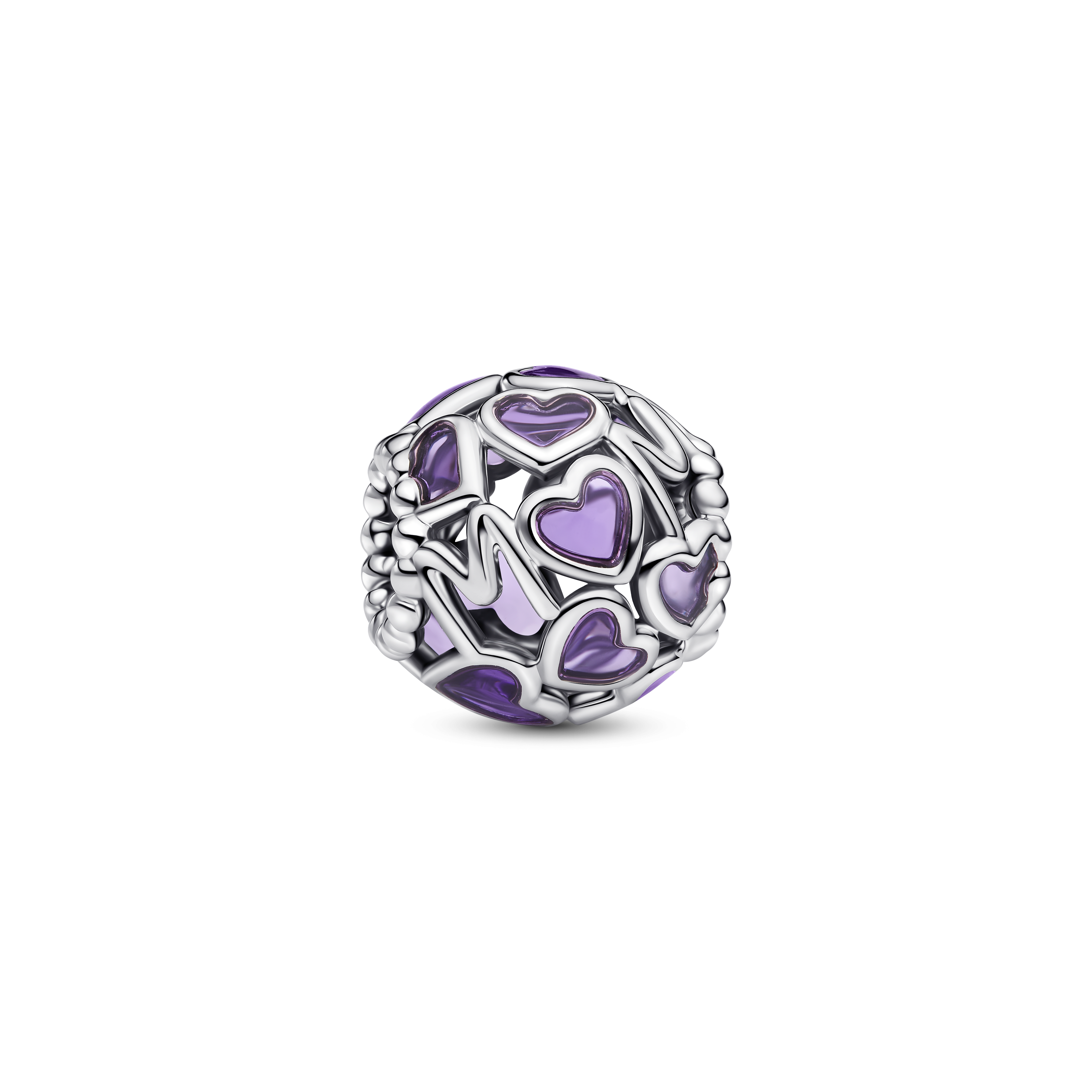 Offen gearbeitete Herzen Lila Mum-Charm - Sterling - Silber