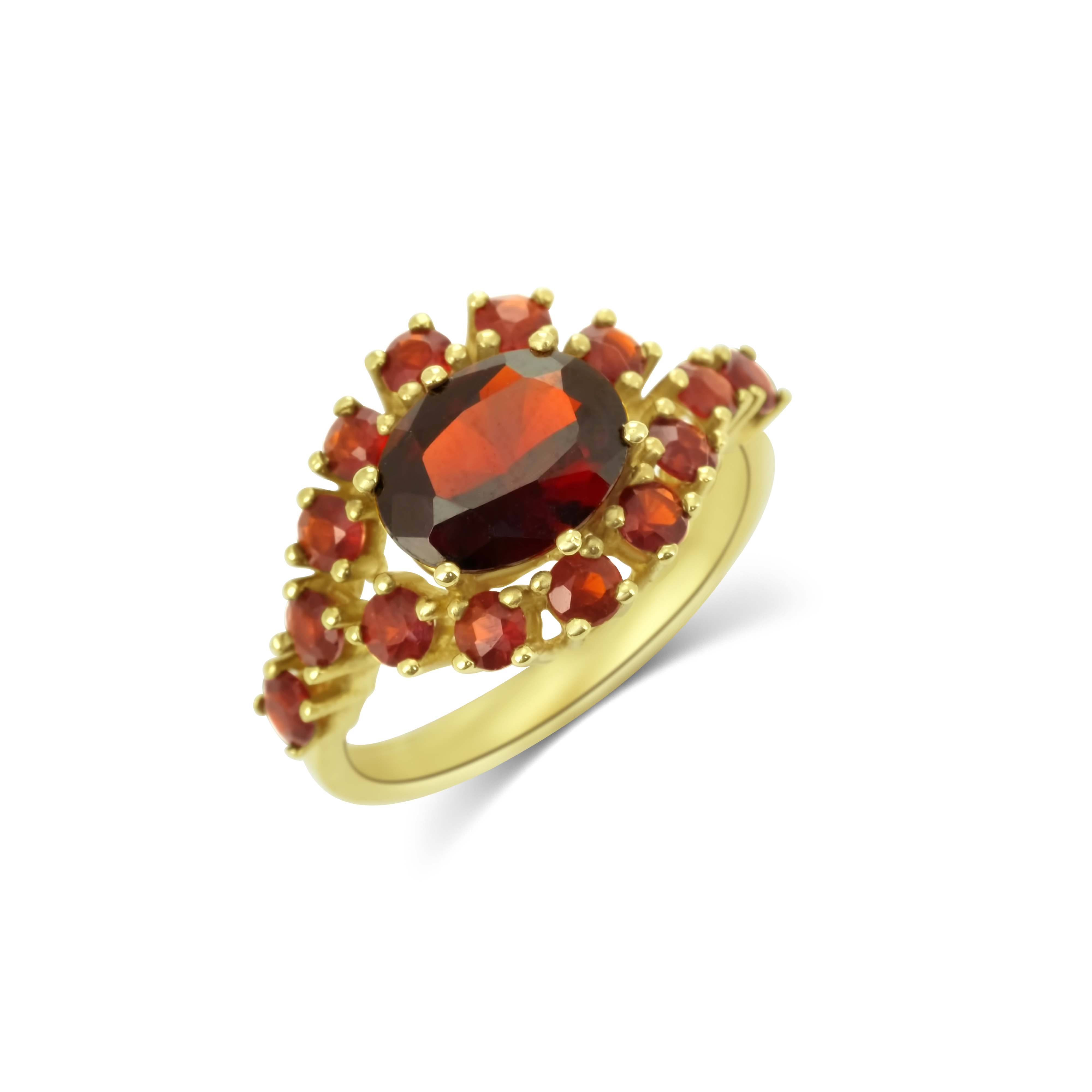 Böhmischer Granat Ring 585 Gelbgold 3,5 g mit 15 Granaten 