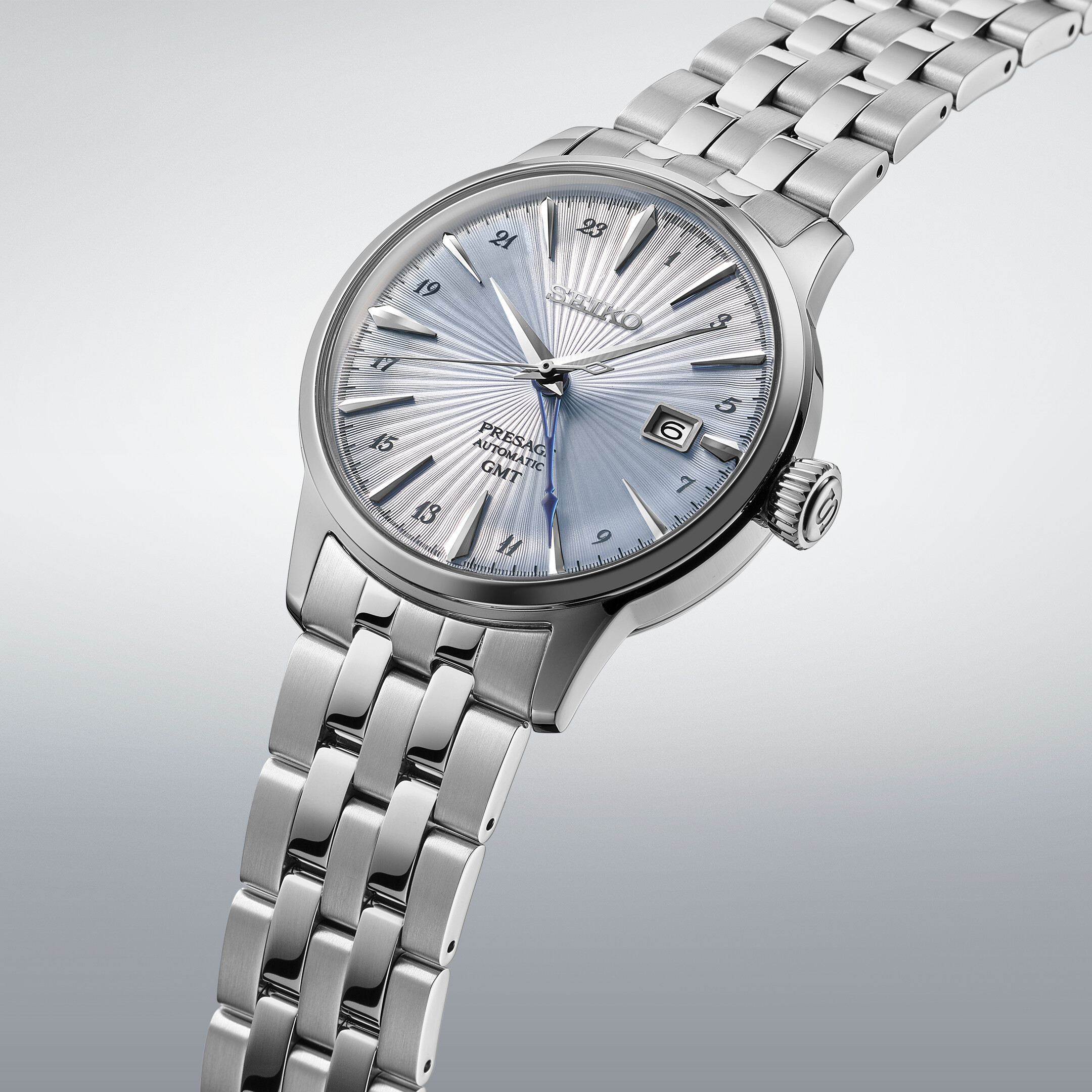 PRESAGE Cocktail Time Automatik GMT 40,5mm - 3 Zeiger - Hellblau - Skydiving 