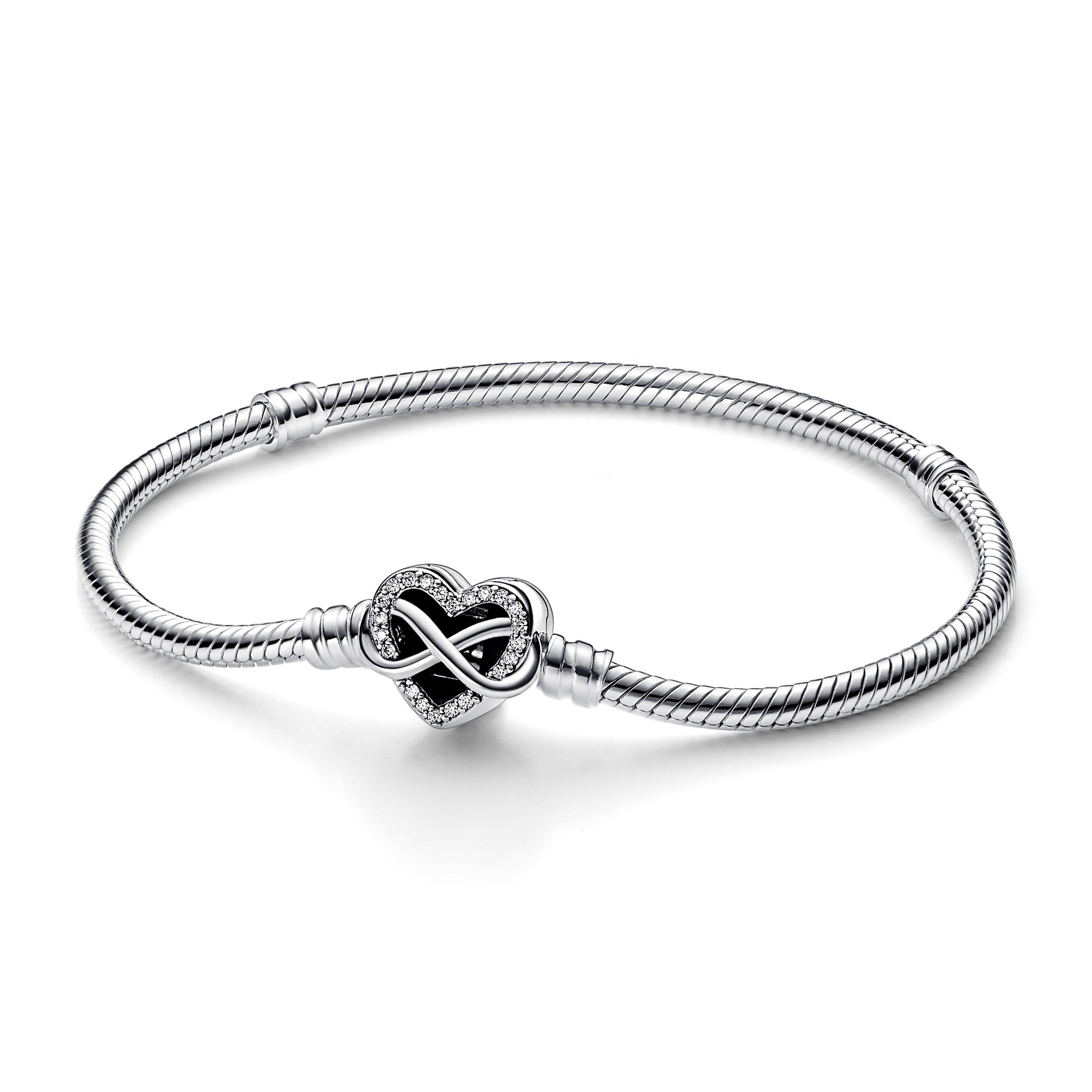 Pandora Moments Schlangen-Gliederarmband mit Funklendem Unendlichkeits-Herzverschluss - Sterling-Silber