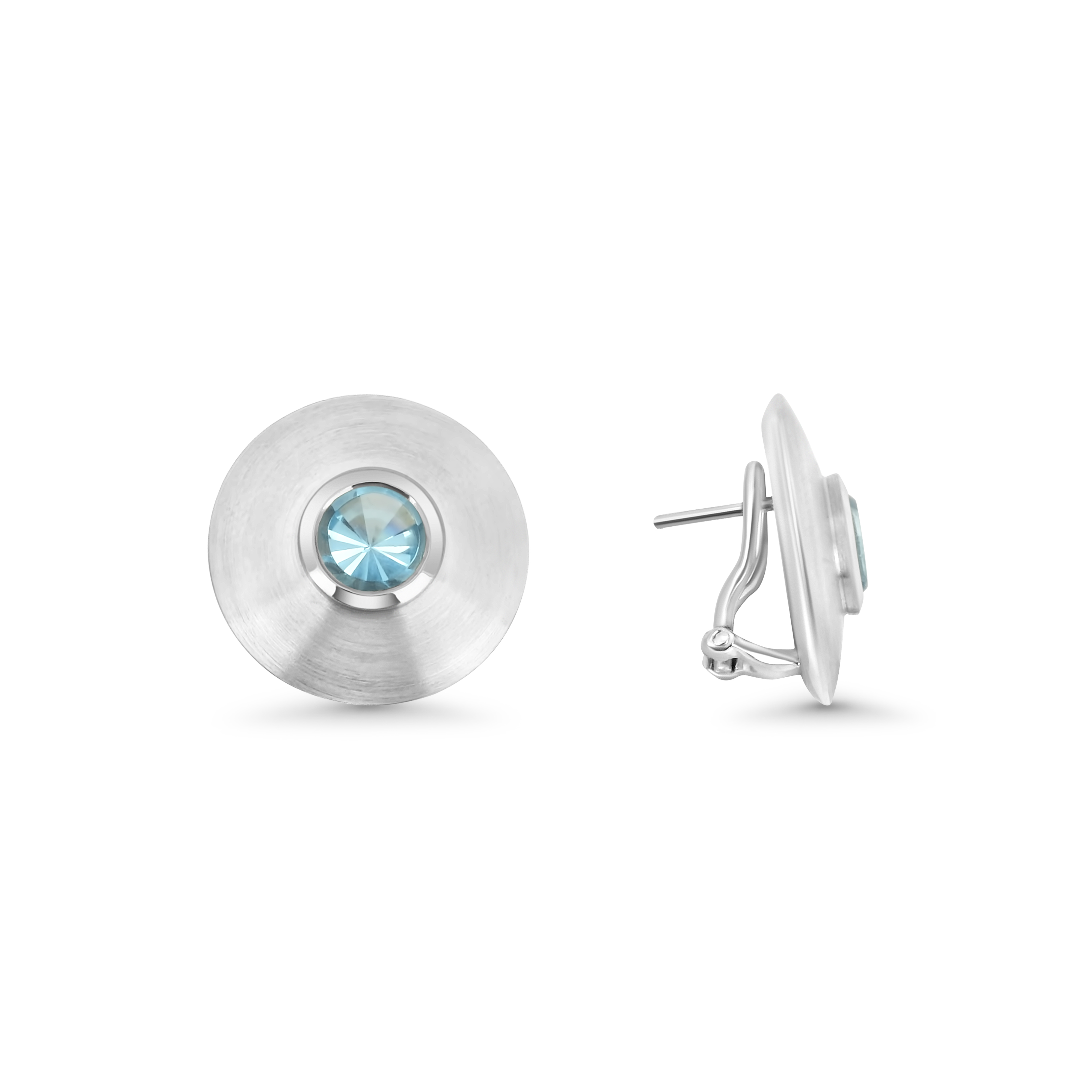 Ohrstecker Clip- Blautopas Rund - 750 Weißgold - 14,4 g