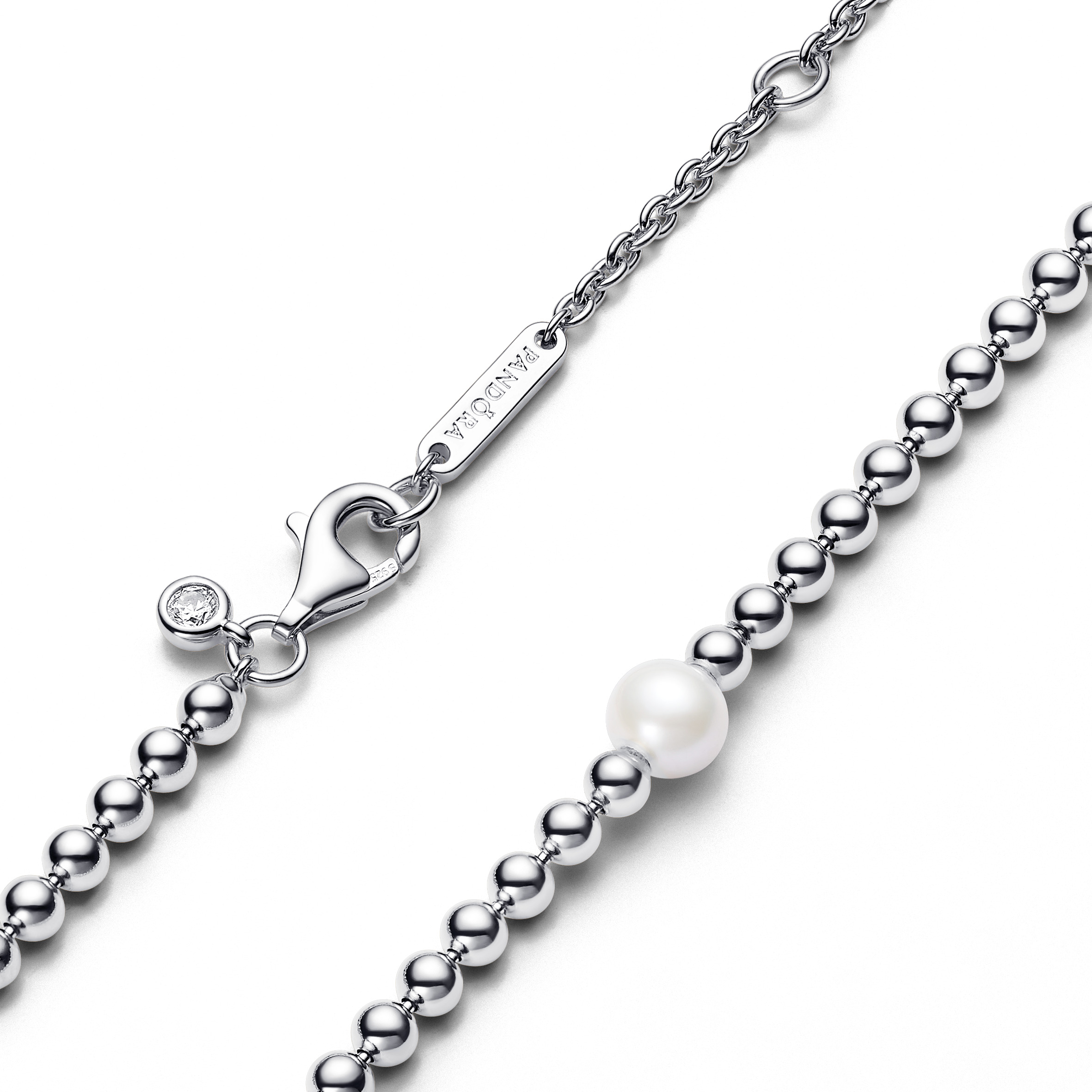 Behandelte Süßwasserzuchtperle & Kugeln Halskette   - 45cm - Sterling-Silber