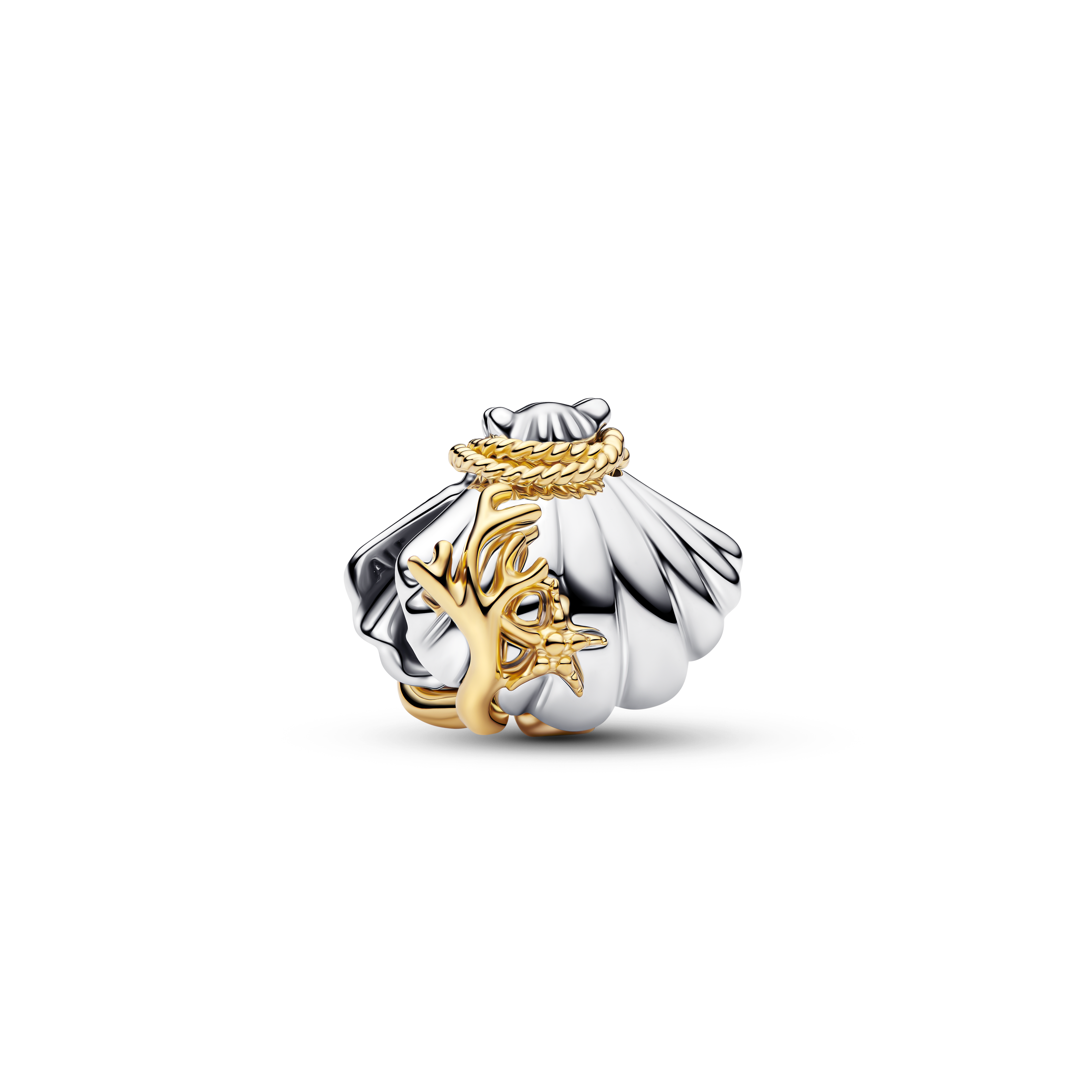 Disney Prinzessin Arielle Muschel Bicolor-Charm mit im Labor gezüchtetem Diamanten - 0.012 ct TW, Sterling-Silber, 14 Karat Vergoldung 