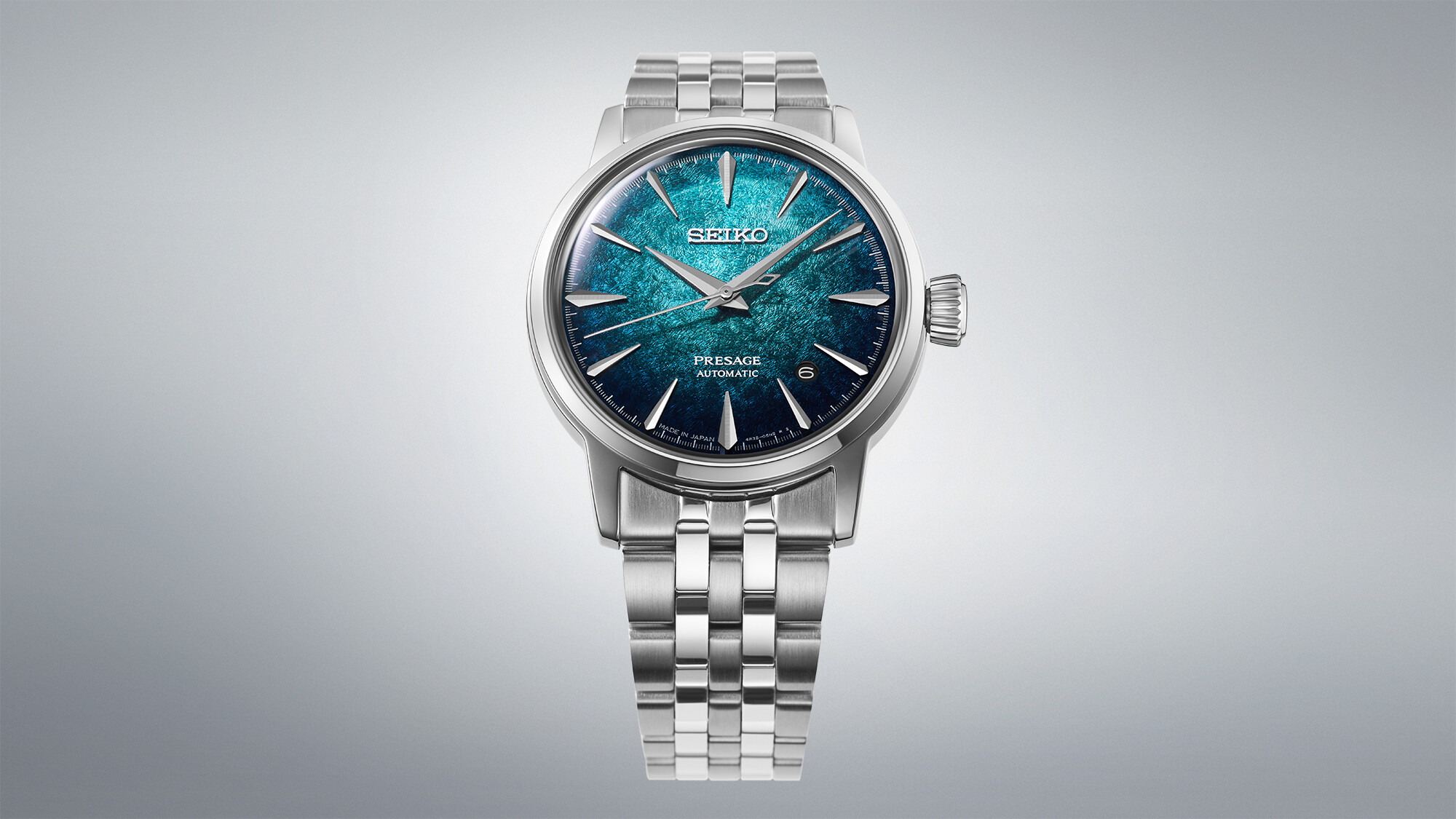 PRESAGE Cocktail Time Automatik 38,5mm - 3 Zeiger - Blau - Crushed Ice "Emerald Mist"