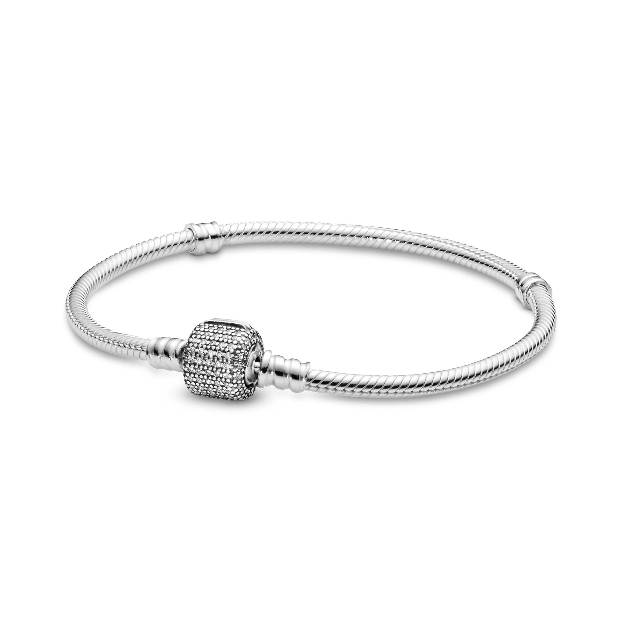Moments Schlangen-Gliederarmband mit funkelndem Pavé-Verschluss  - Sterling-Silber