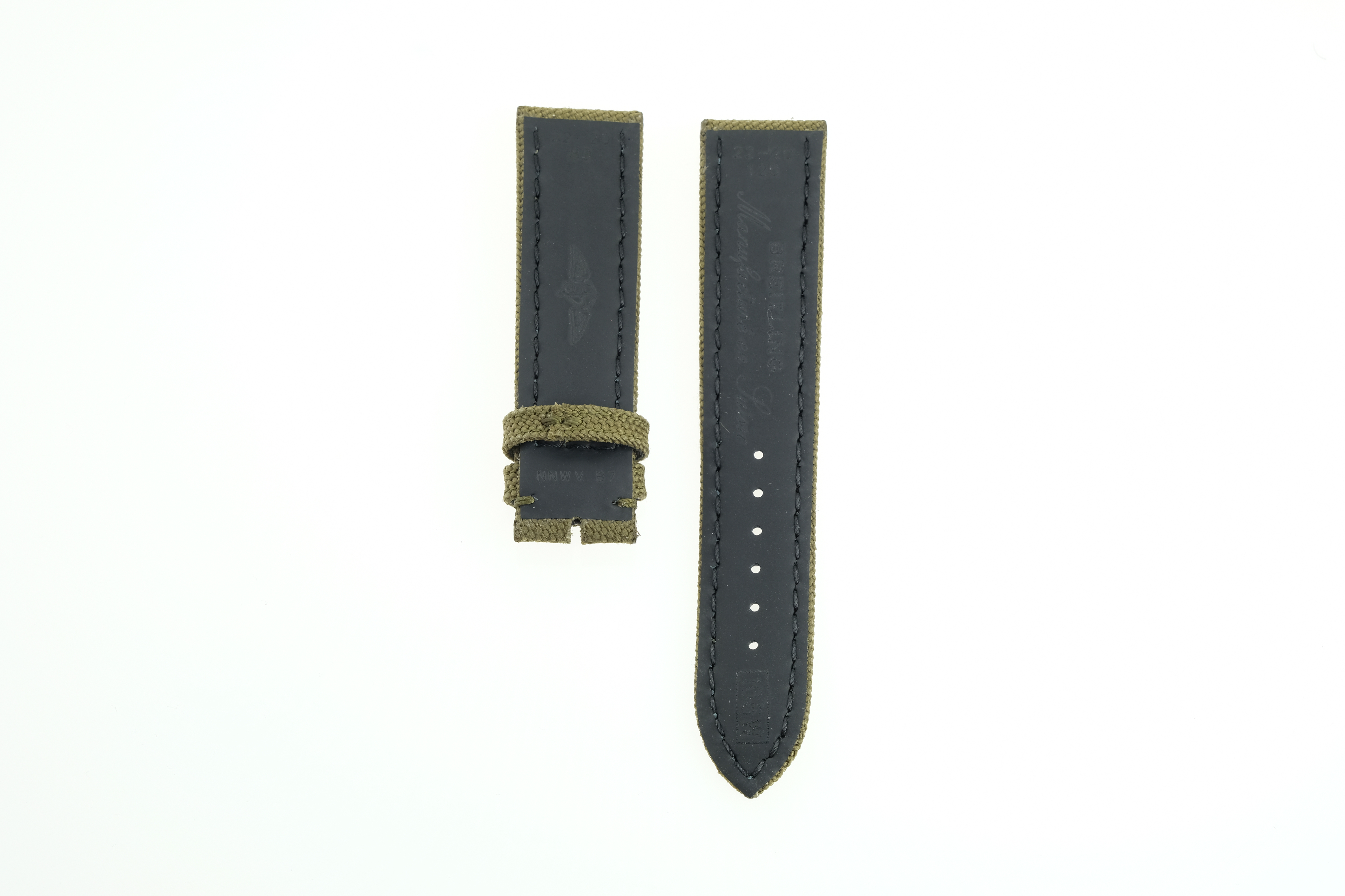 Militär Textil Kalbsleder Armband - Kaki Grün - 22/20 mm