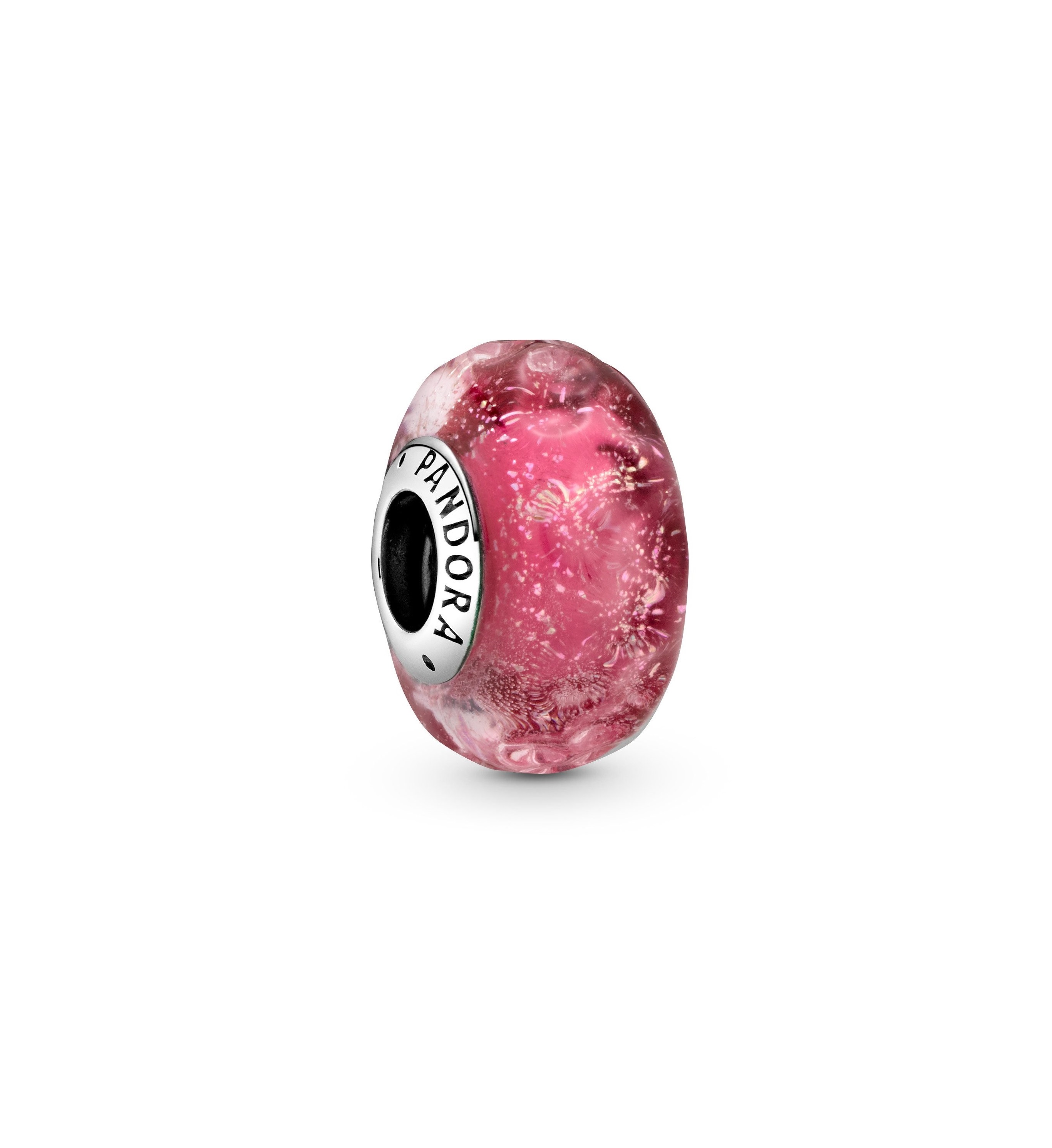 Wellenförmiges lachsfarbenes Murano-Glas Charm - Sterling - Silber