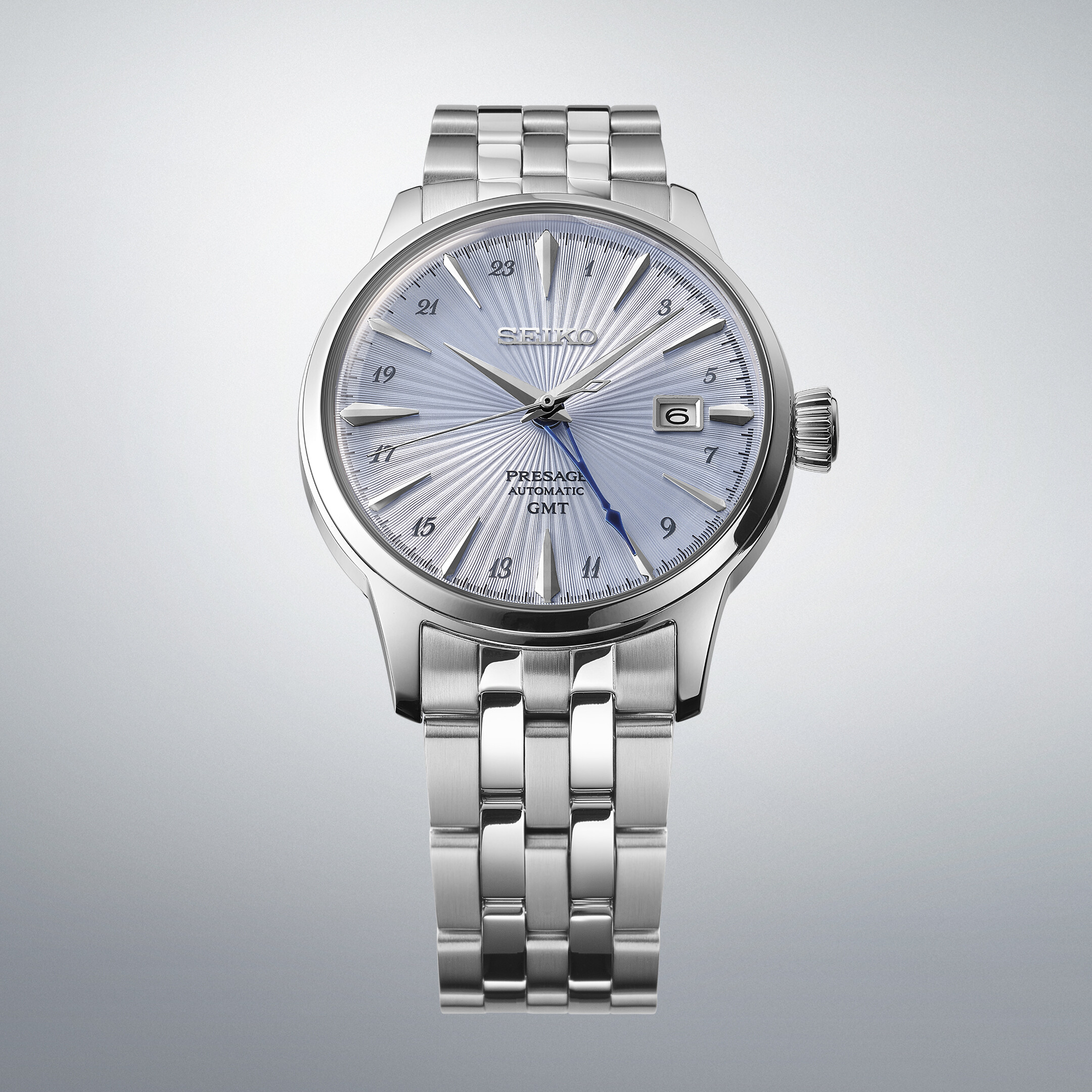 PRESAGE Cocktail Time Automatik GMT 40,5mm - 3 Zeiger - Hellblau - Skydiving 