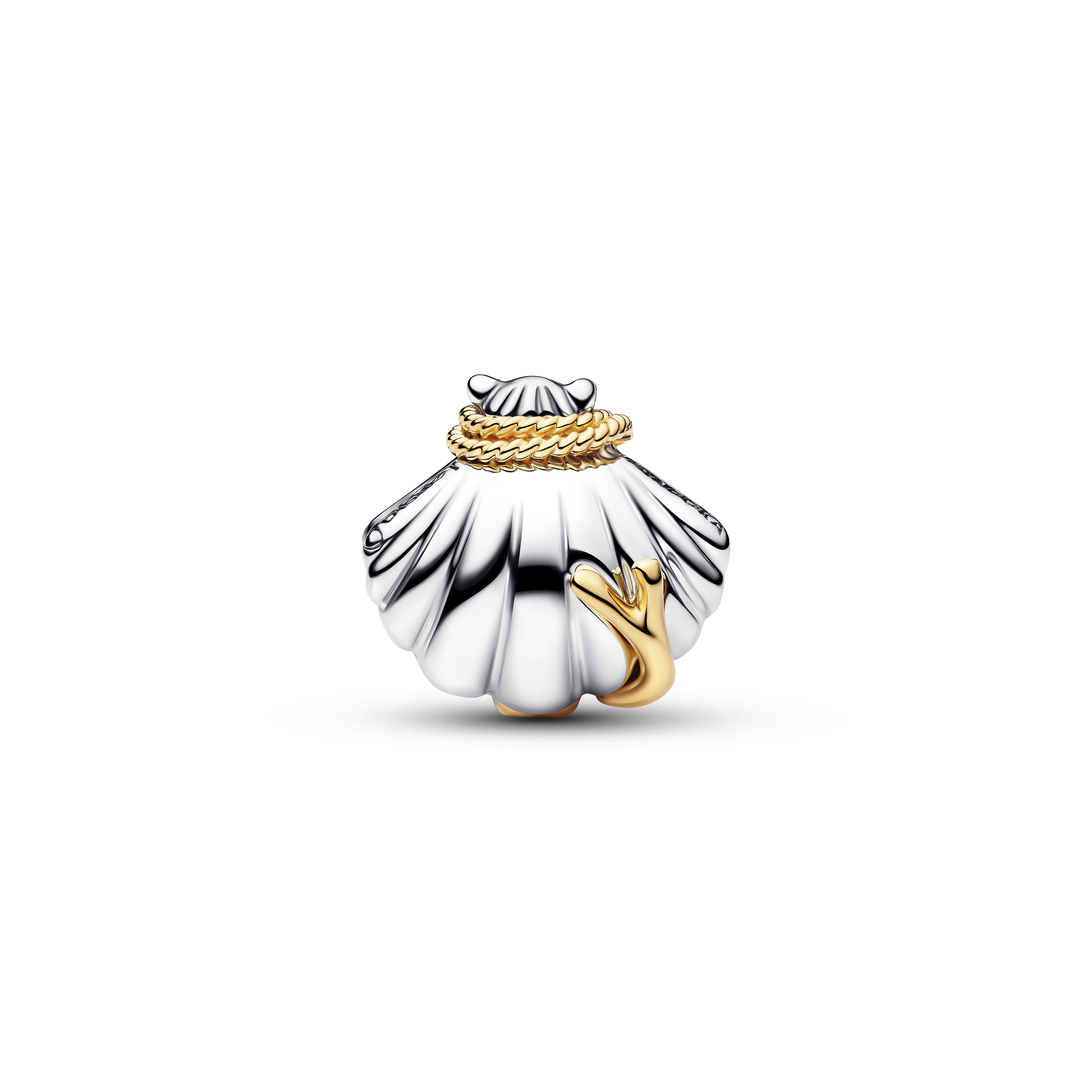 Disney Prinzessin Arielle Muschel Bicolor-Charm mit im Labor gezüchtetem Diamanten - 0.012 ct TW, Sterling-Silber, 14 Karat Vergoldung 
