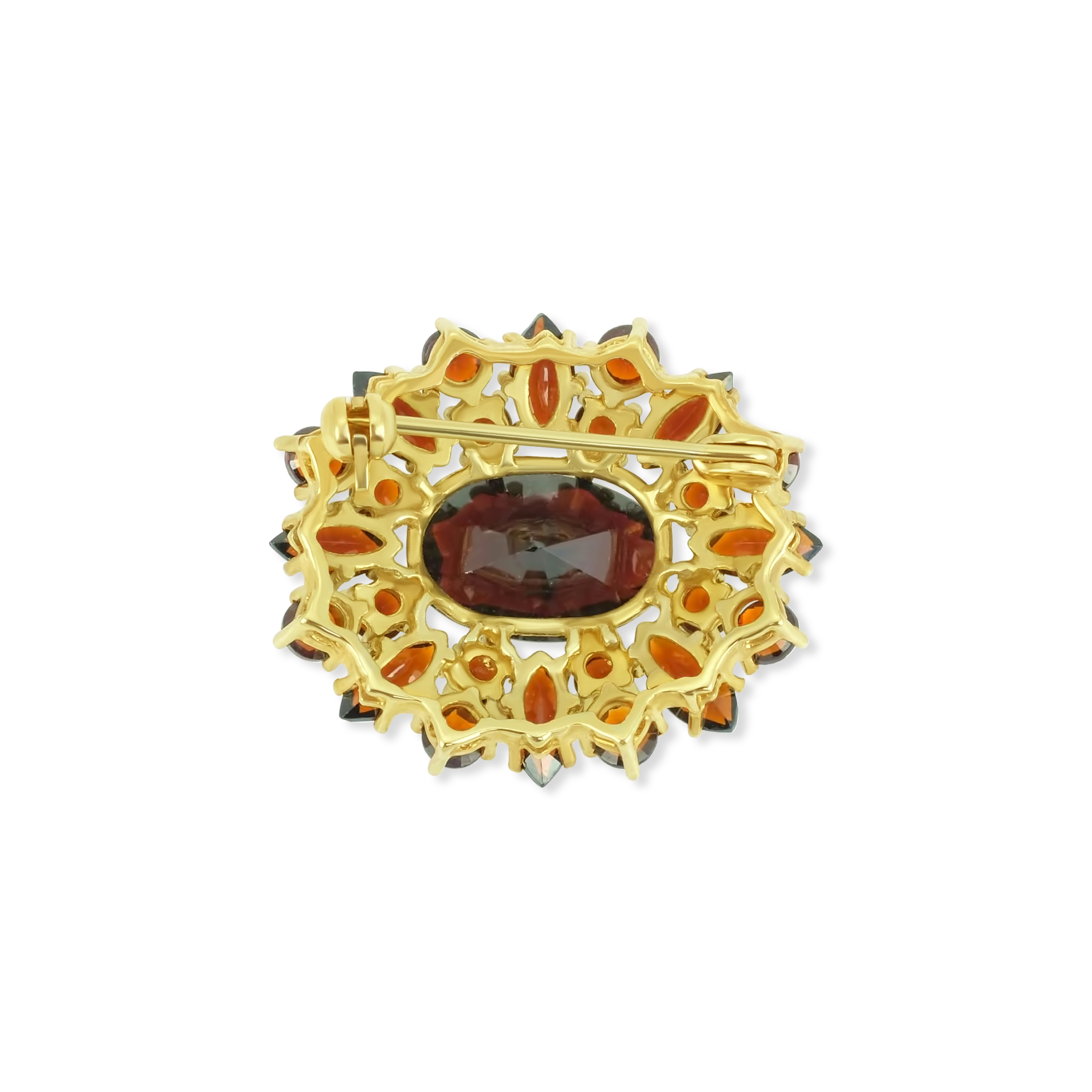 Böhmische Granat Brosche 333 Gelbgold 4,8 g mit 25 Granaten – Navetteschliff