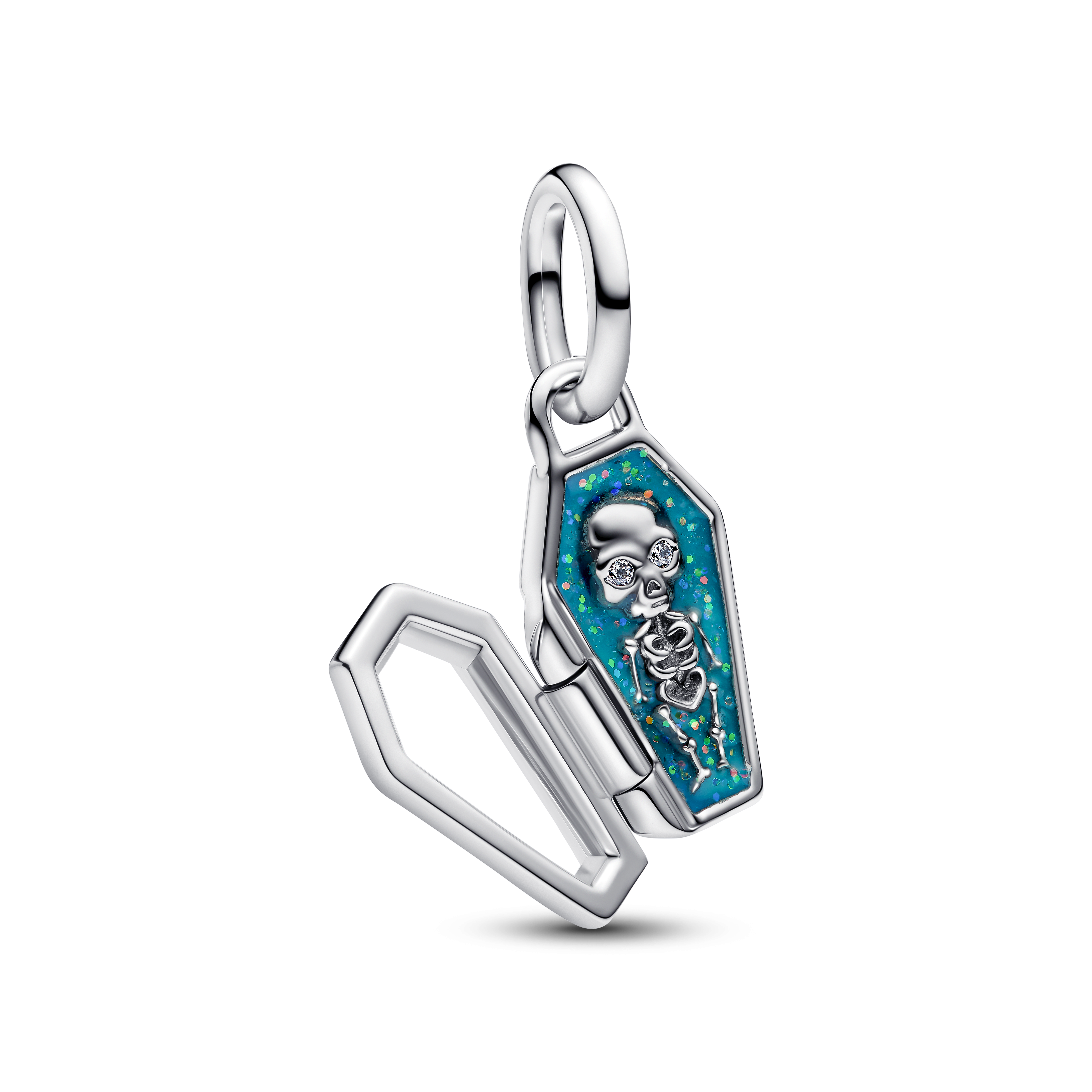 Aufklappbarer Glow-in-the-Dark Sarg Charm - Sterling - Silber