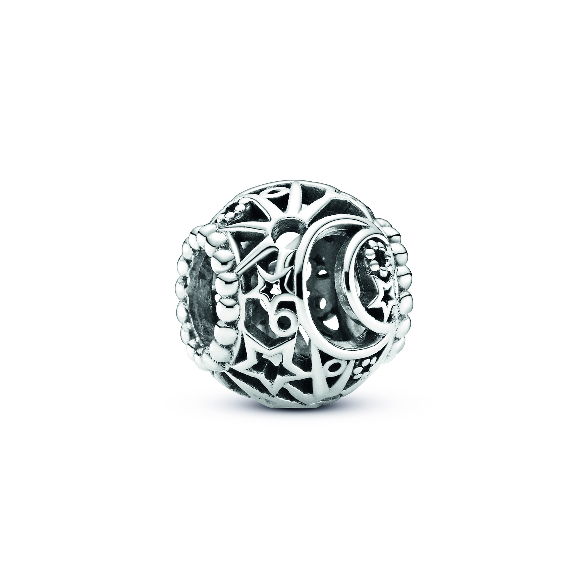Offen gearbeitetes Sonne, Mond & Sterne Charm - Sterling-Silber