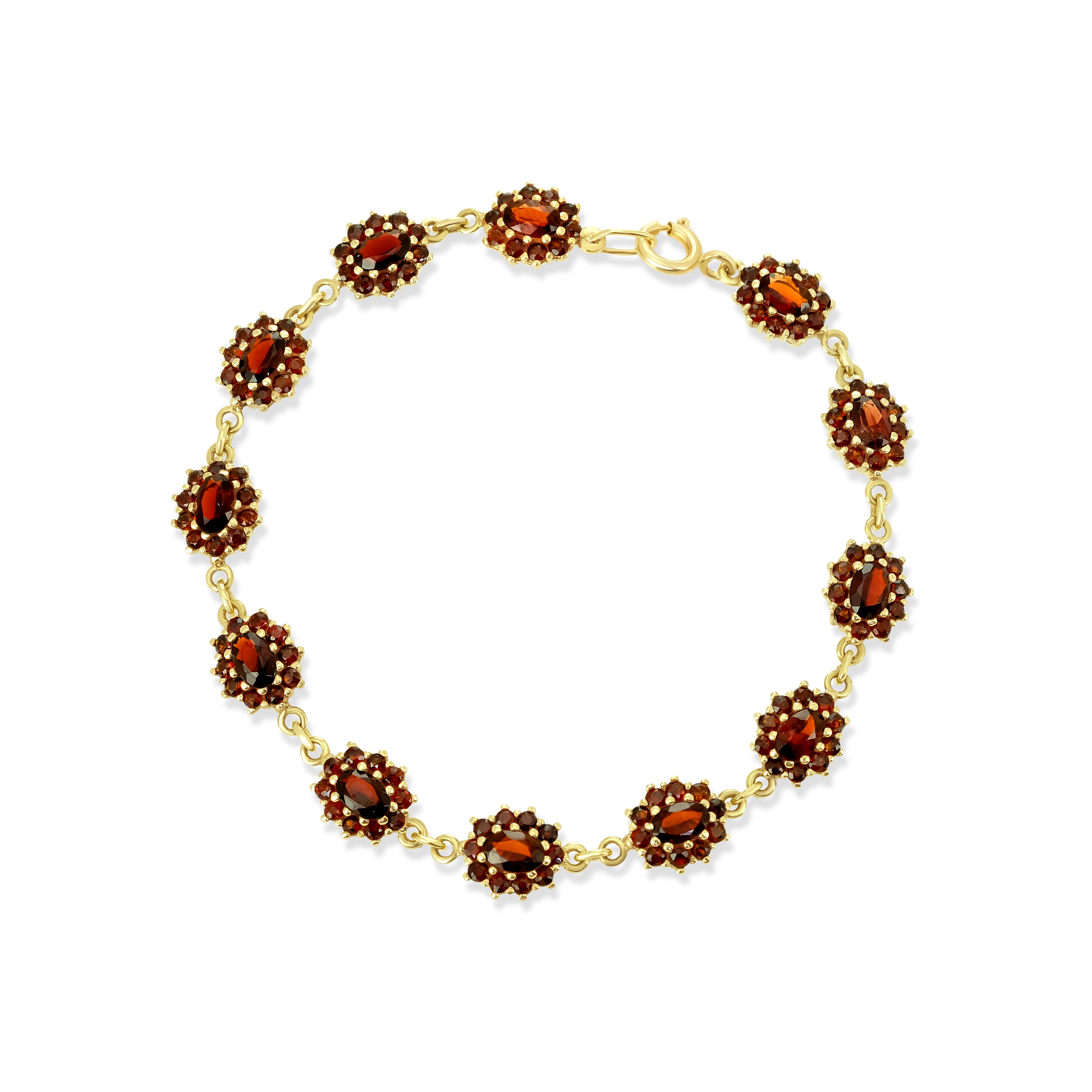 Böhmisches Granat Armband 585 Gelbgold 17,1 g mit 132 Granaten – 12 Rosetten