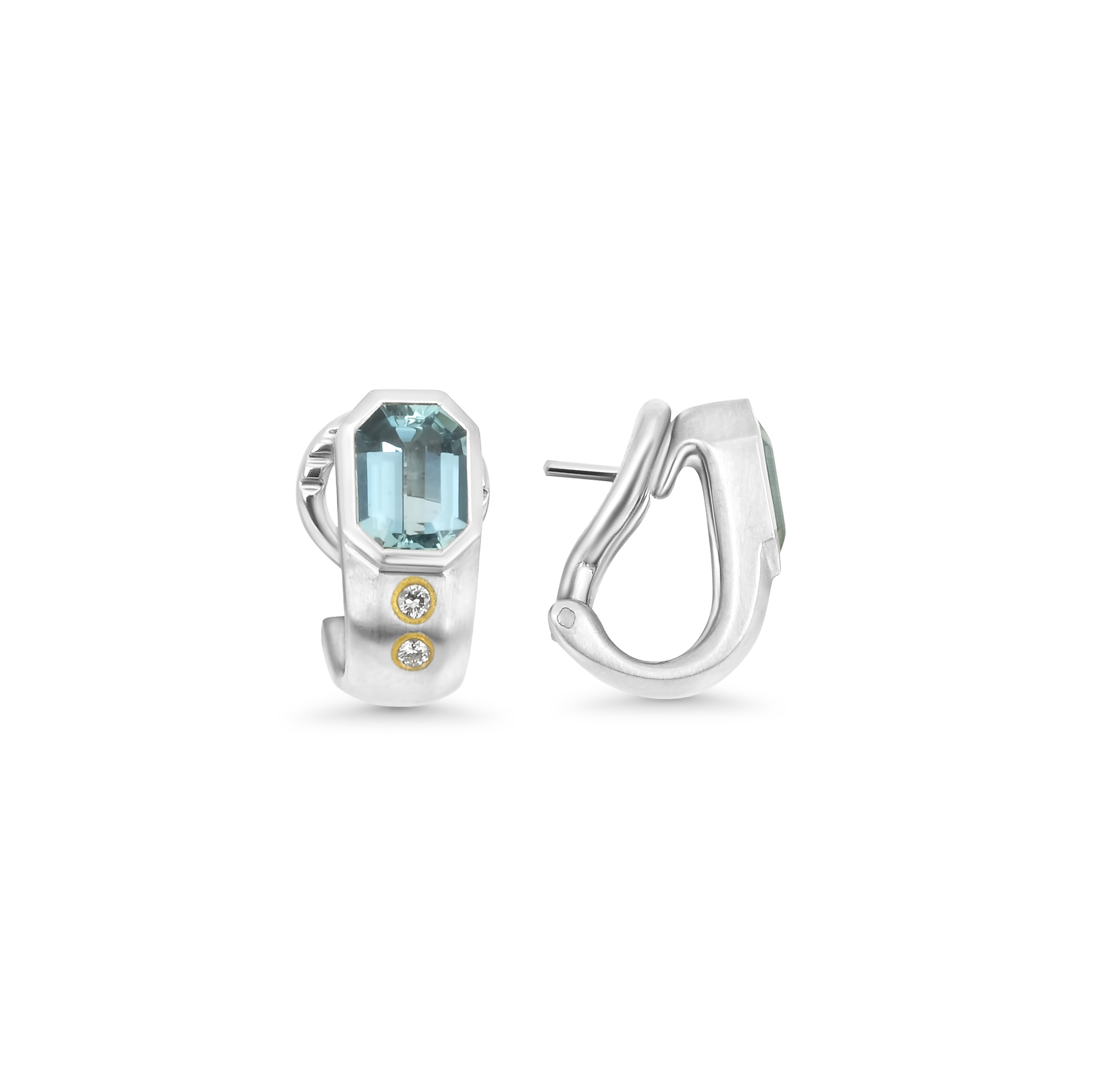  Lüth Bijoux - Platin Clip Ohrstecker mit Aquamarin - Diamant 0,11ct 