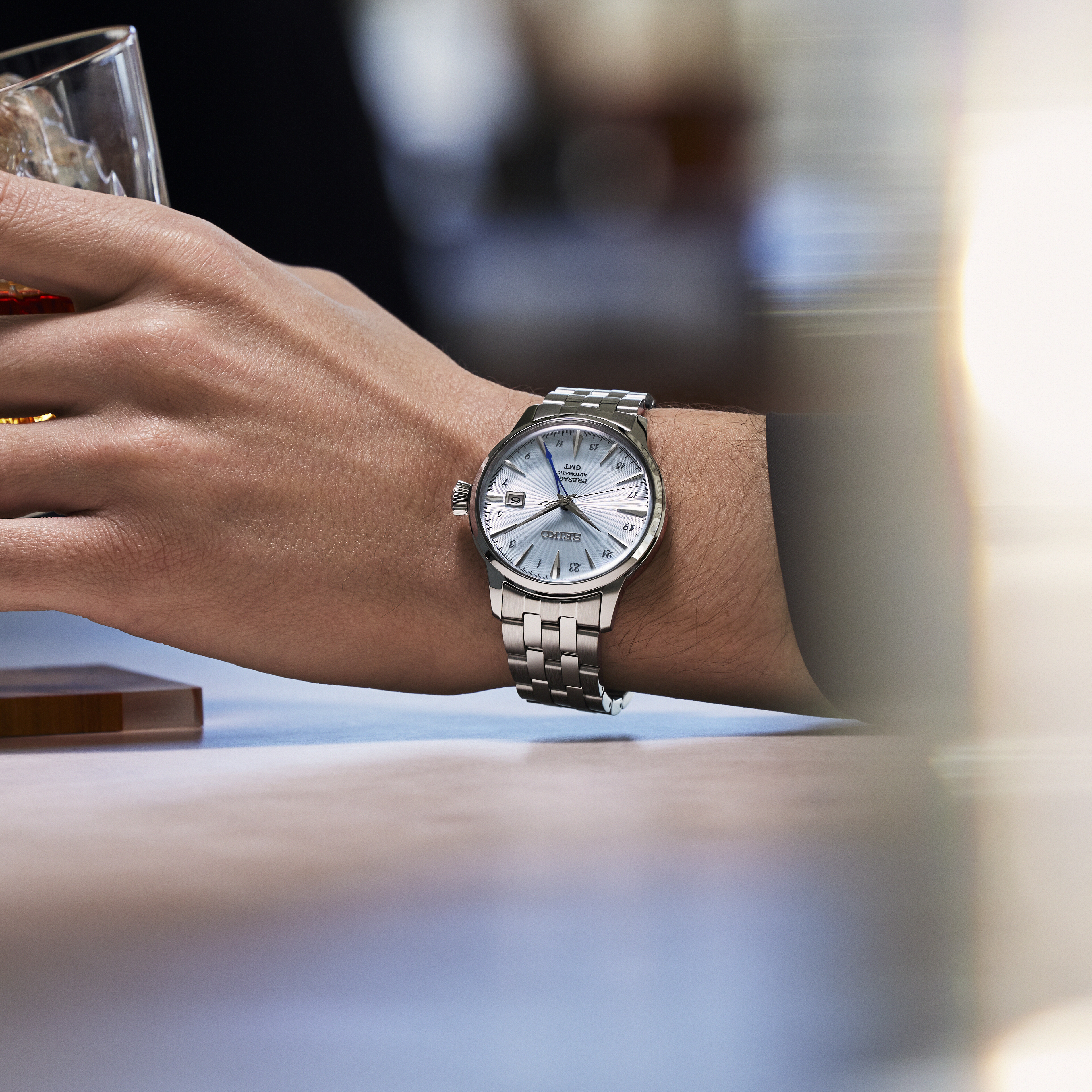 PRESAGE Cocktail Time Automatik GMT 40,5mm - 3 Zeiger - Hellblau - Skydiving 