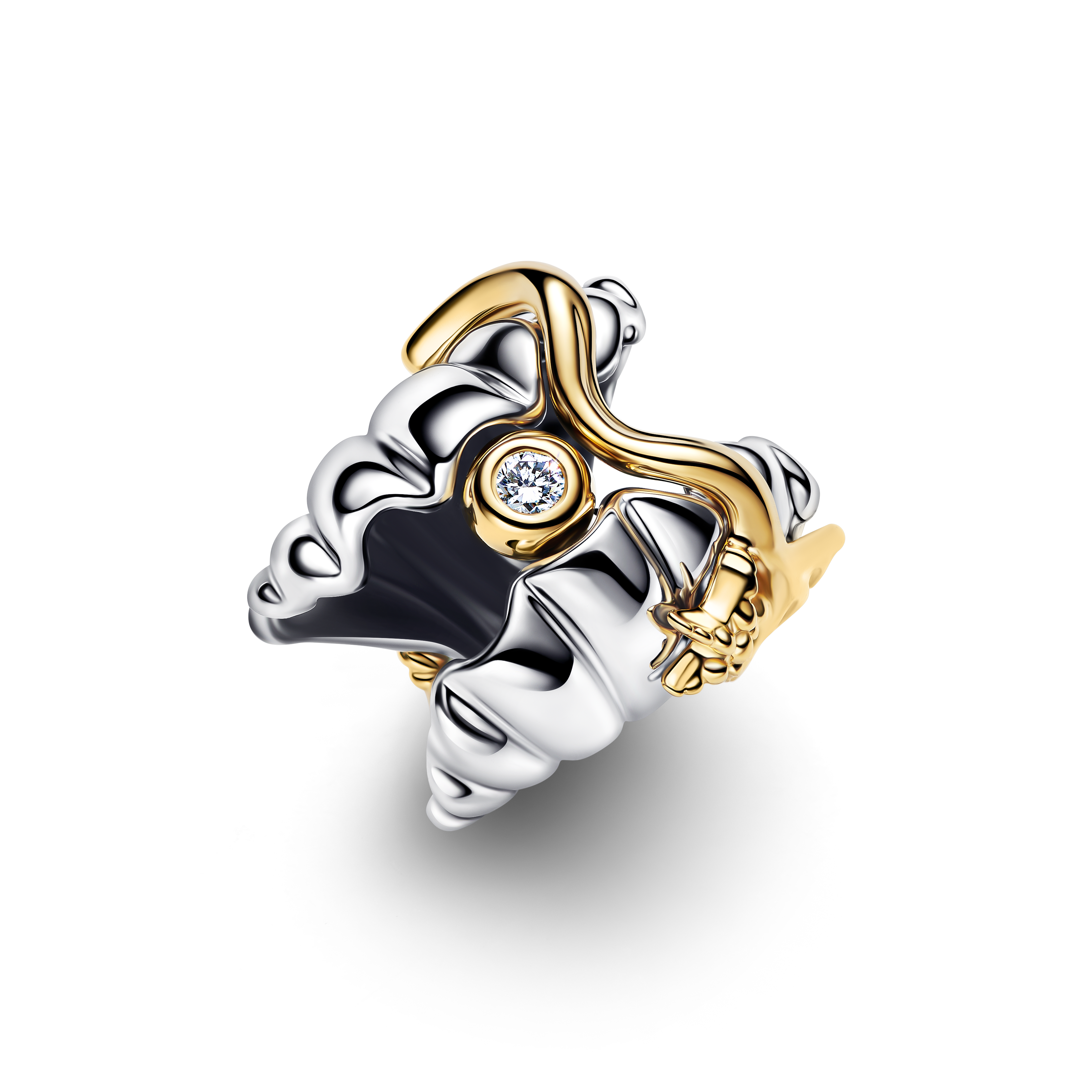 Disney Prinzessin Arielle Muschel Bicolor-Charm mit im Labor gezüchtetem Diamanten - 0.012 ct TW, Sterling-Silber, 14 Karat Vergoldung 