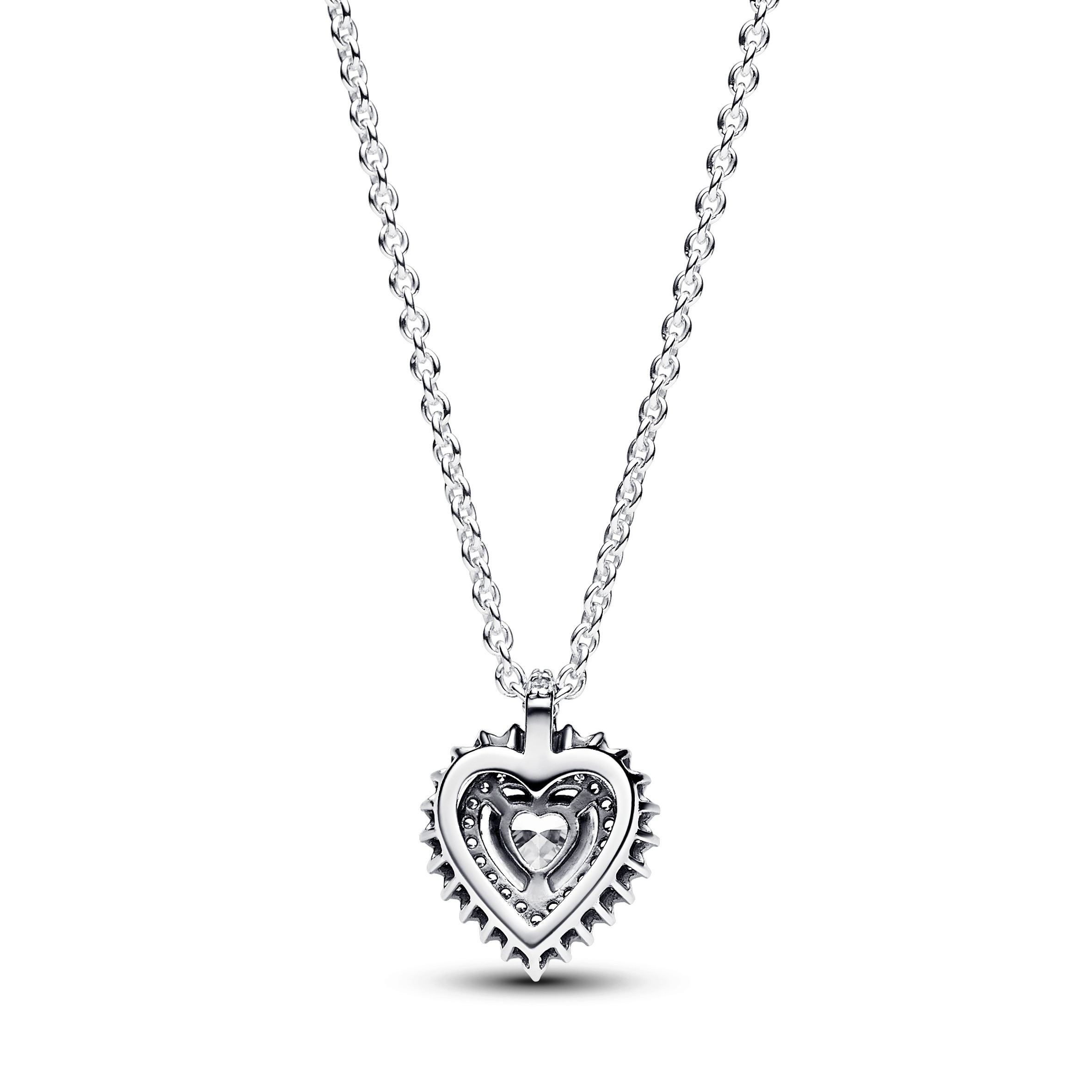 Funkelnder Herz-Strahlenkranz Anhänger-Halskette  - 45cm - Sterling-Silber