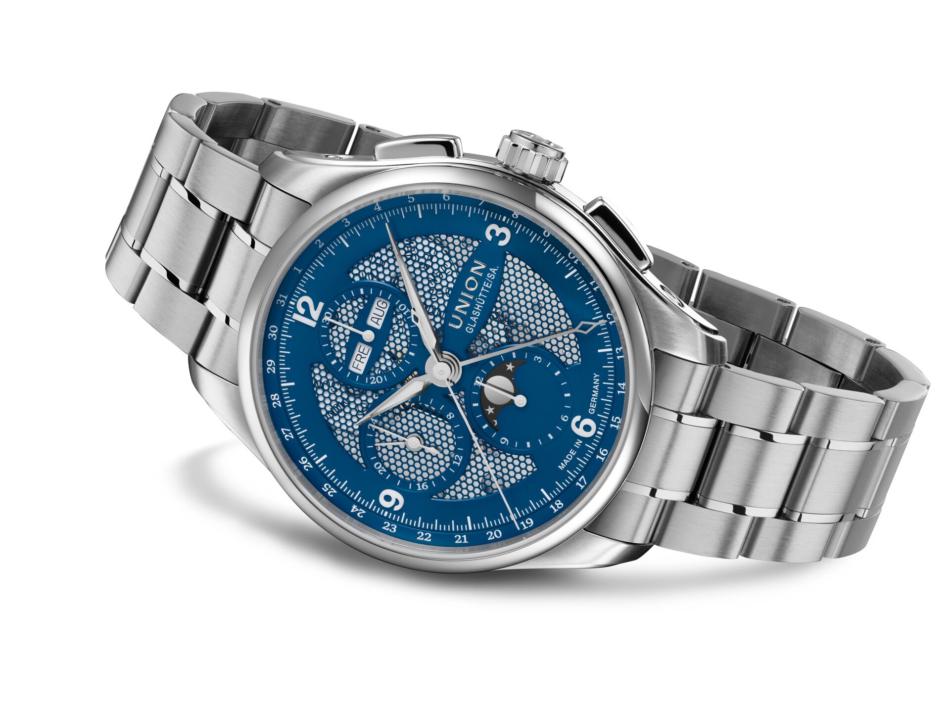 Belisar Chronograph Mondphase 42 - Blau - Stahlband