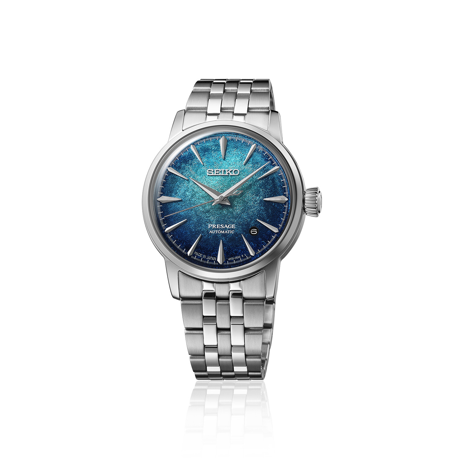 PRESAGE Cocktail Time Automatik 38,5mm - 3 Zeiger - Blau - Crushed Ice "Emerald Mist"