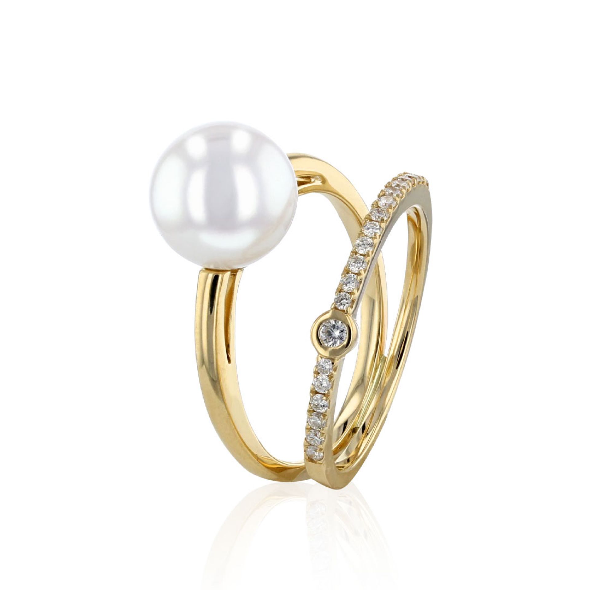 Ring - Süßwasser-Zuchtperle 9 mm - mit Diamanten 0,17 ct