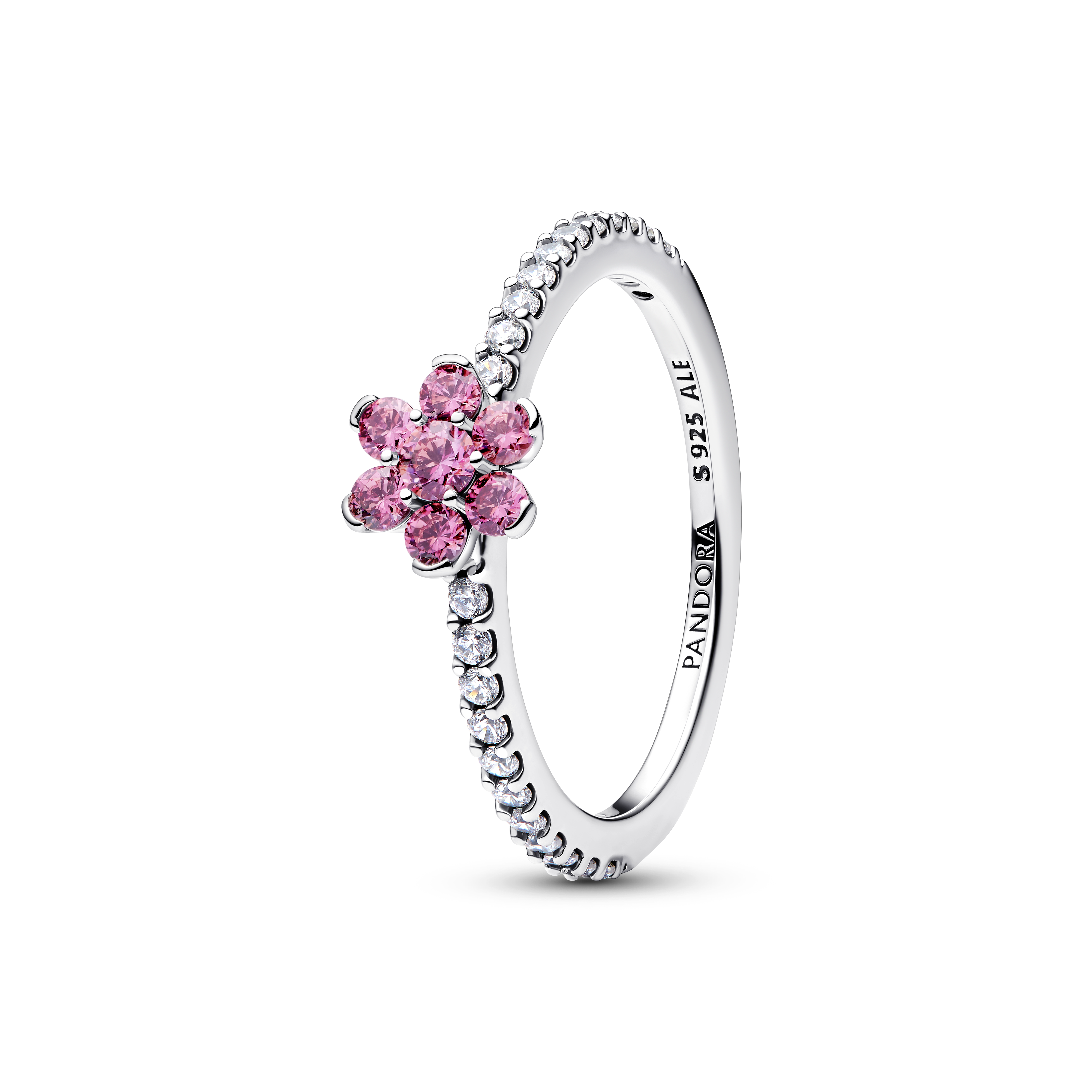 Funkelnde Rosa Blume Ring - Sterling-Silber