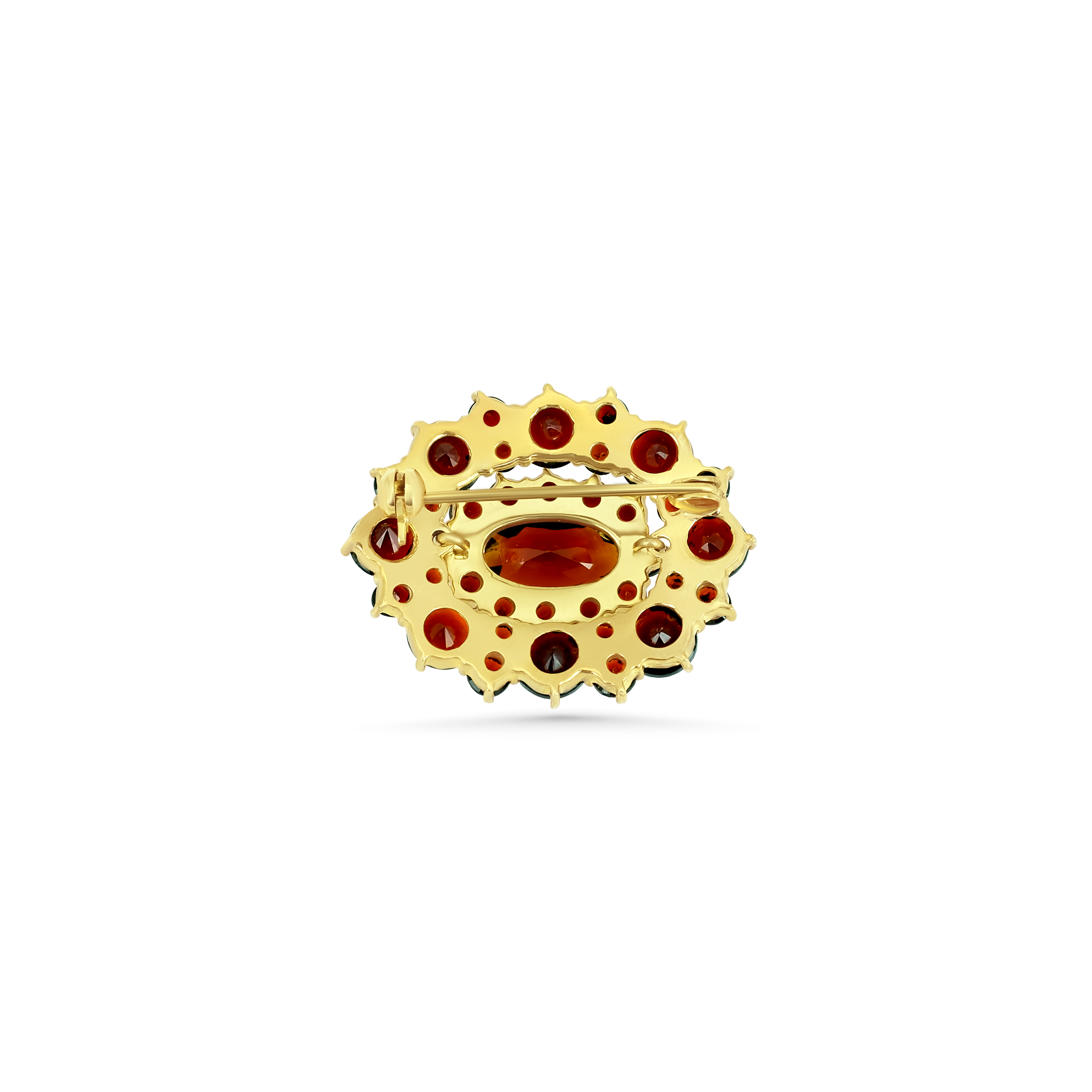 Böhmische Granat Brosche 333 Gelbgold 6,9 g mit 37 Granaten – Mittelstein 10 x 6 mm