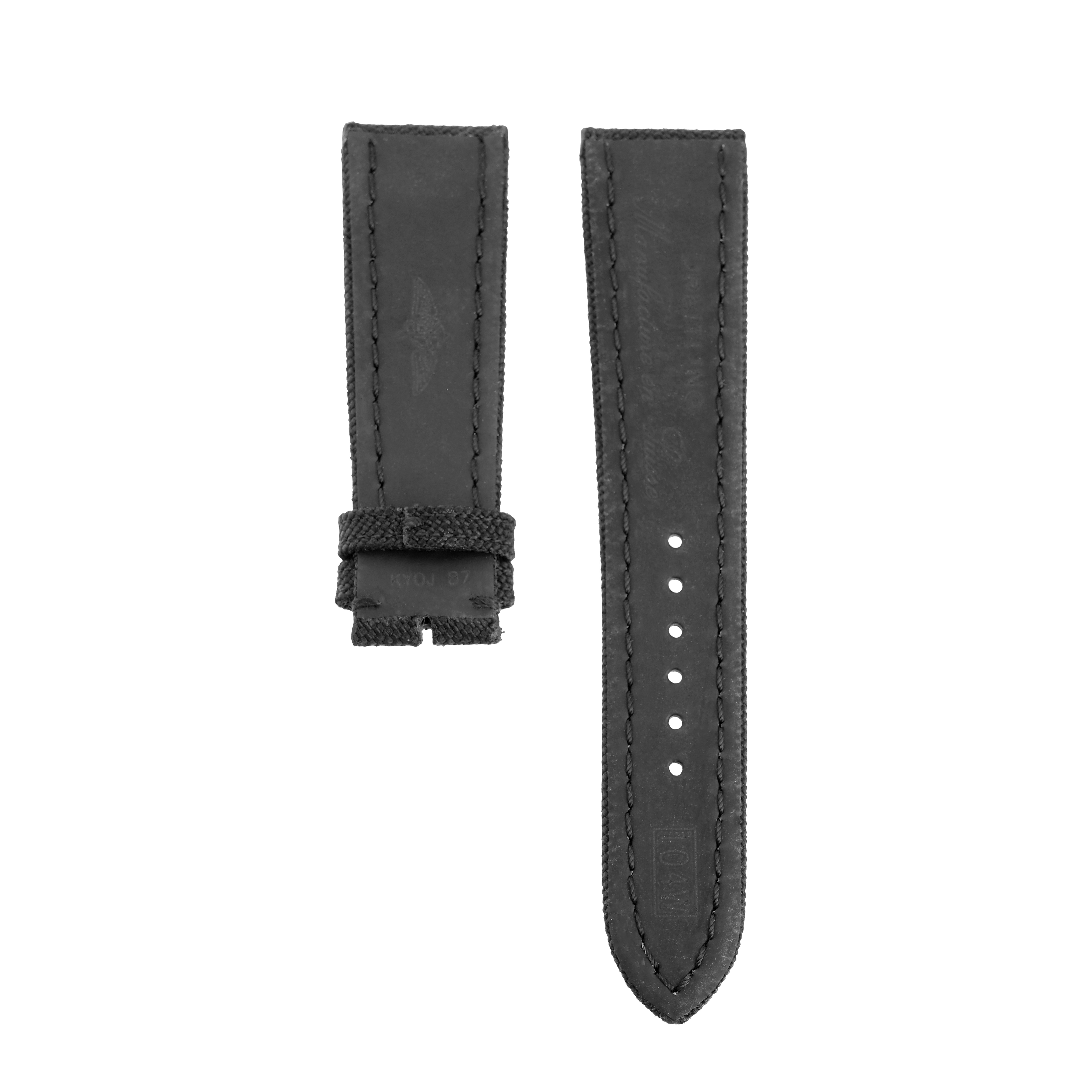Militär Textil Kalbsleder Armband - Schwarz - 24/20 mm  - Überlänge (L) 