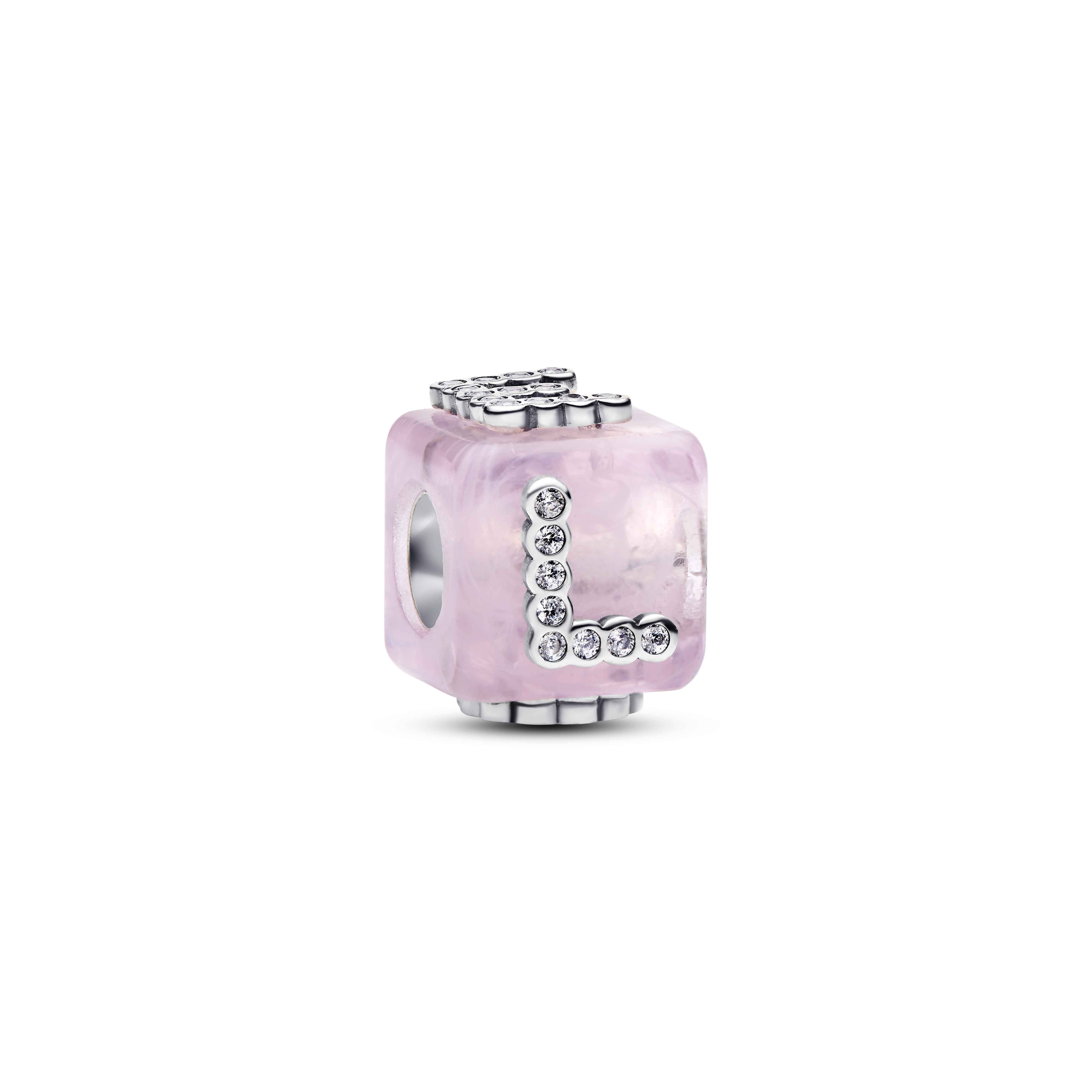 Rosafarbener Murano-Glas Liebeswürfel Charm - Sterling - Silber