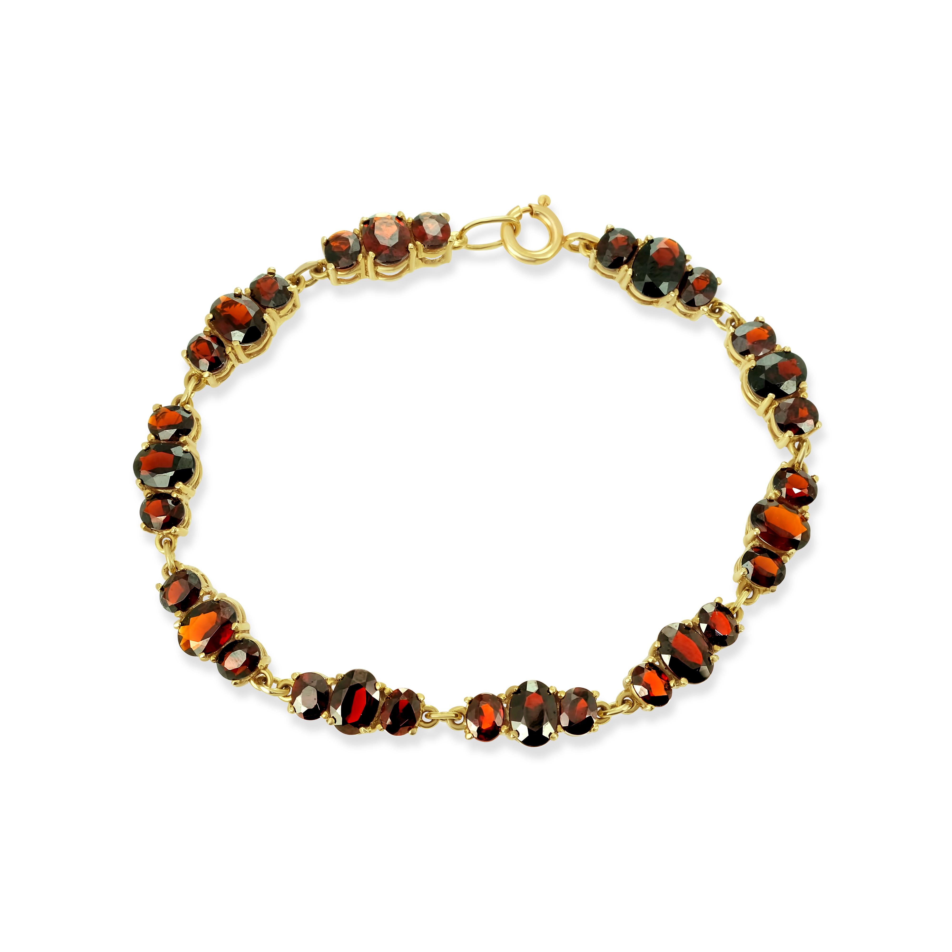 Böhmisches Granat Armband 585 Gelbgold 14,2 g mit 30 Granaten – 10 Glieder