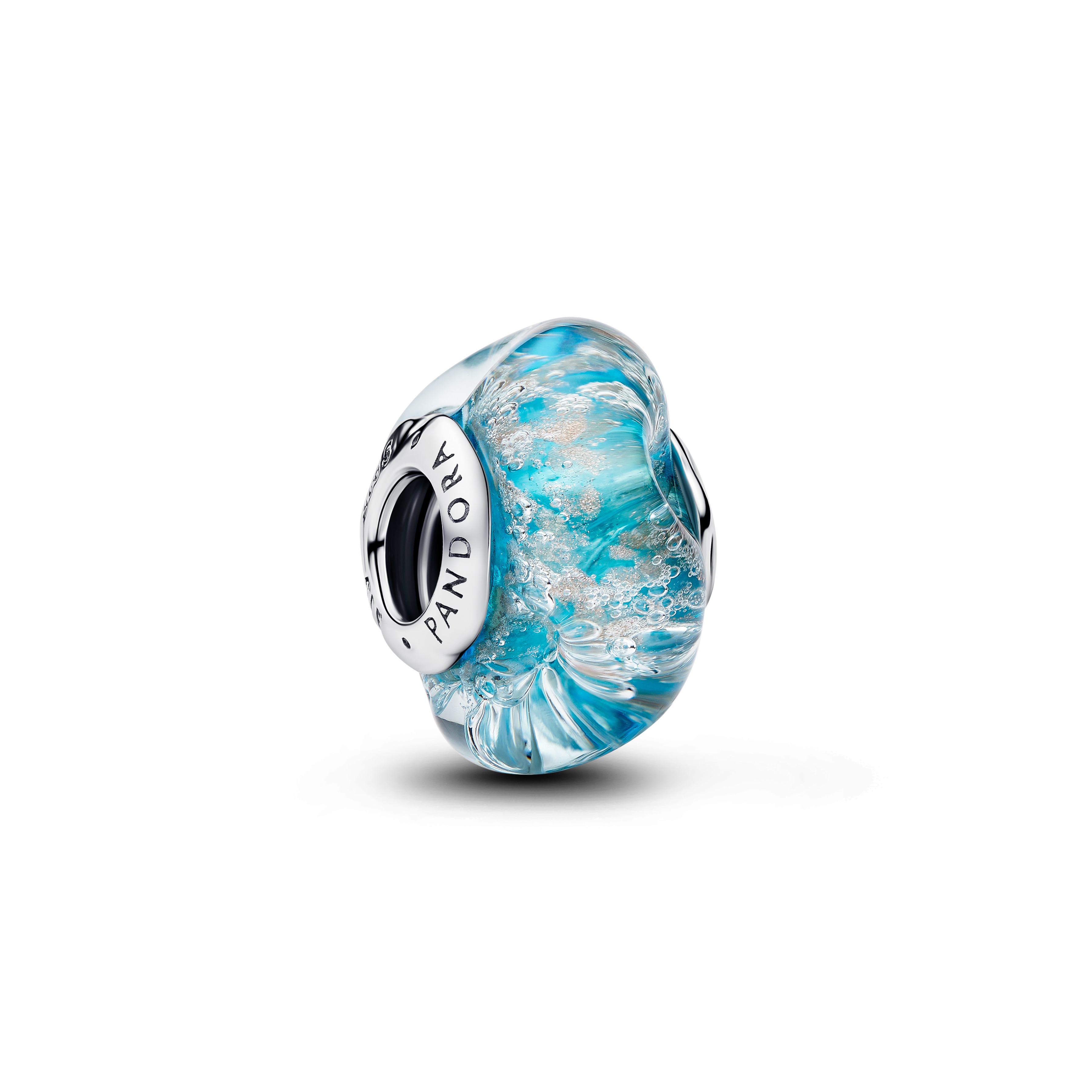 Türkisfarbenes Murano-Glas und Glitzer Charm - Sterling - Silber