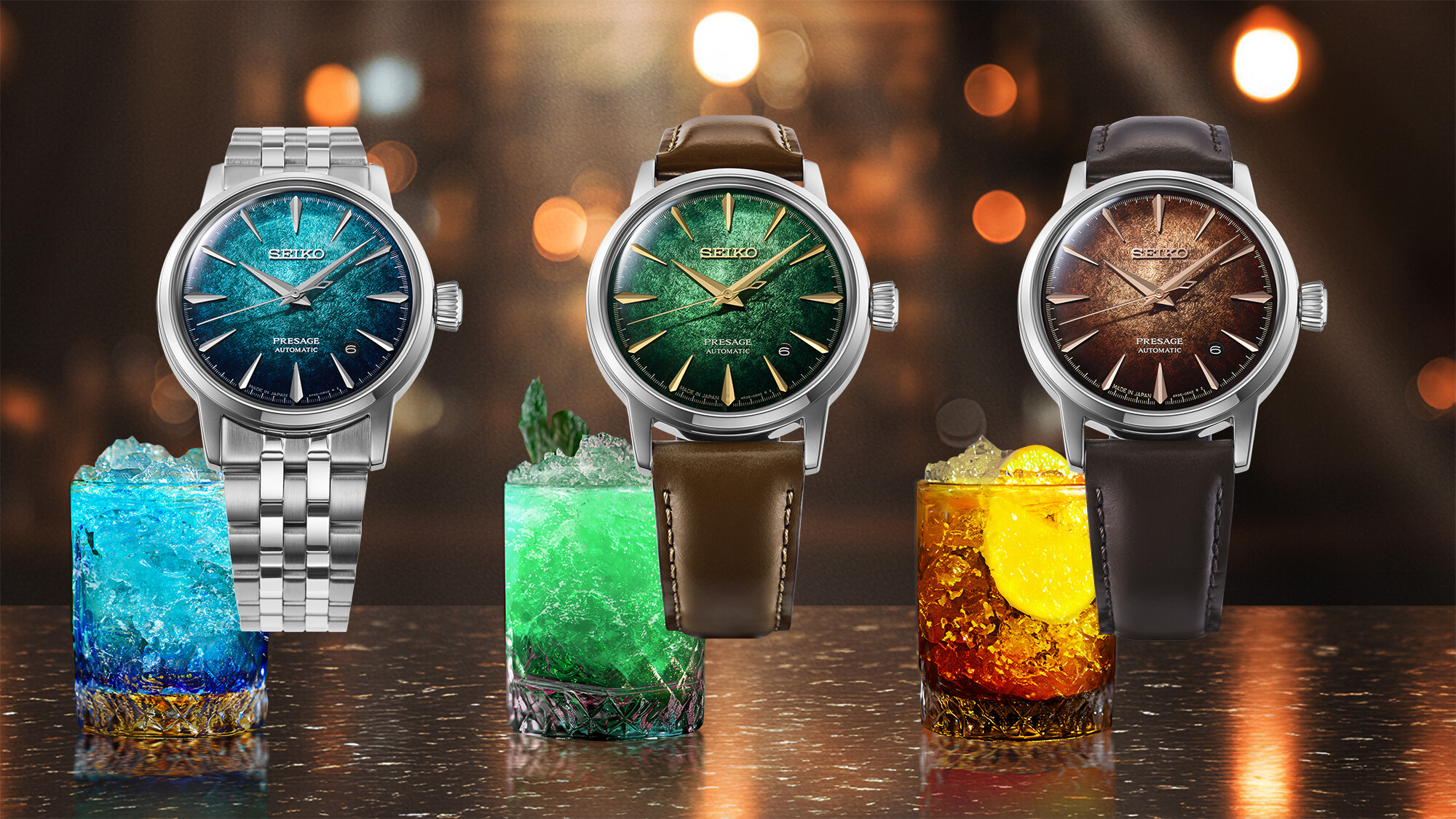 PRESAGE Cocktail Time Automatik 38,5mm - 3 Zeiger - Braun - Crushed Ice "Whiskey Mist" 