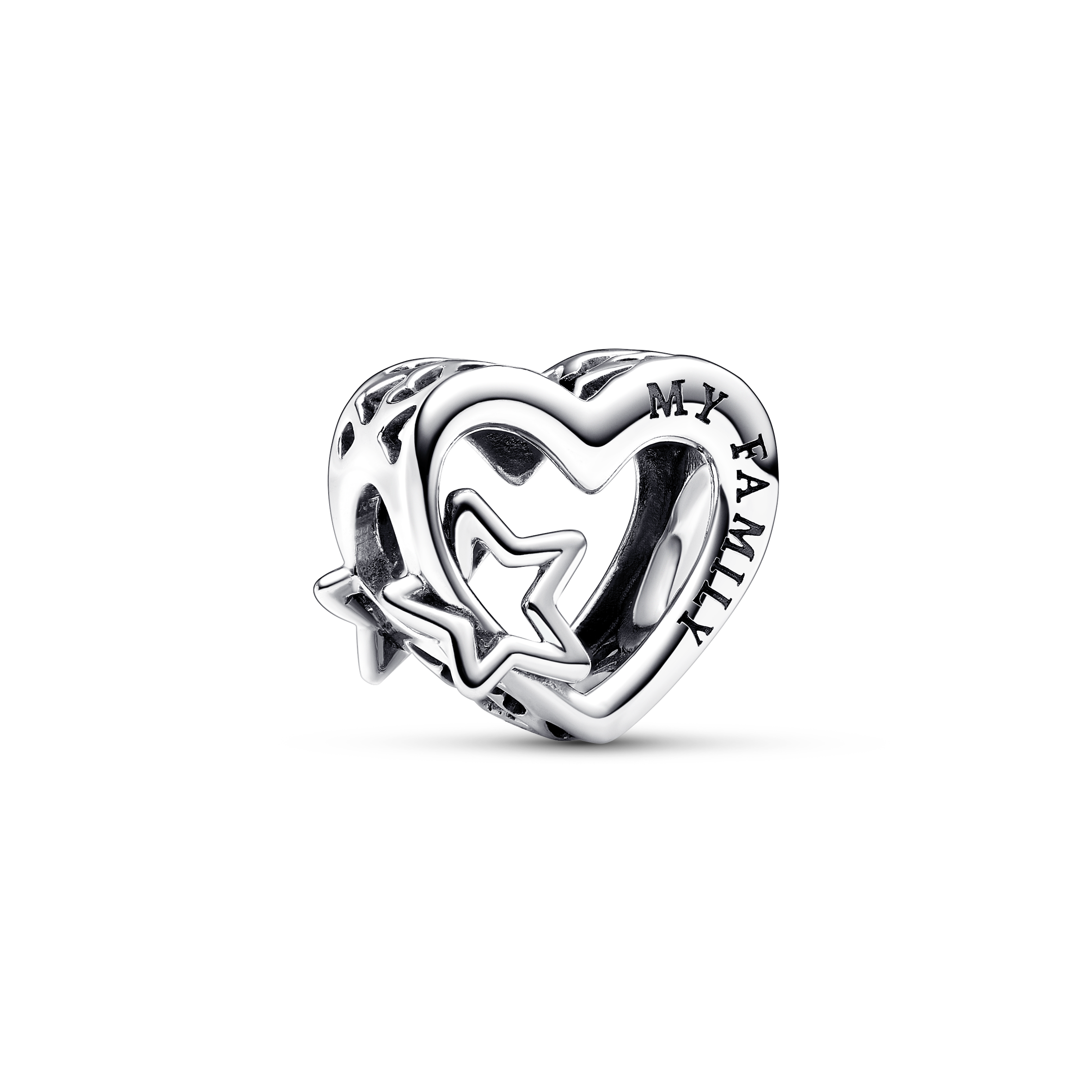 Offen gearbeitetes Familie Herz & Stern Charm  - Sterling-Silber