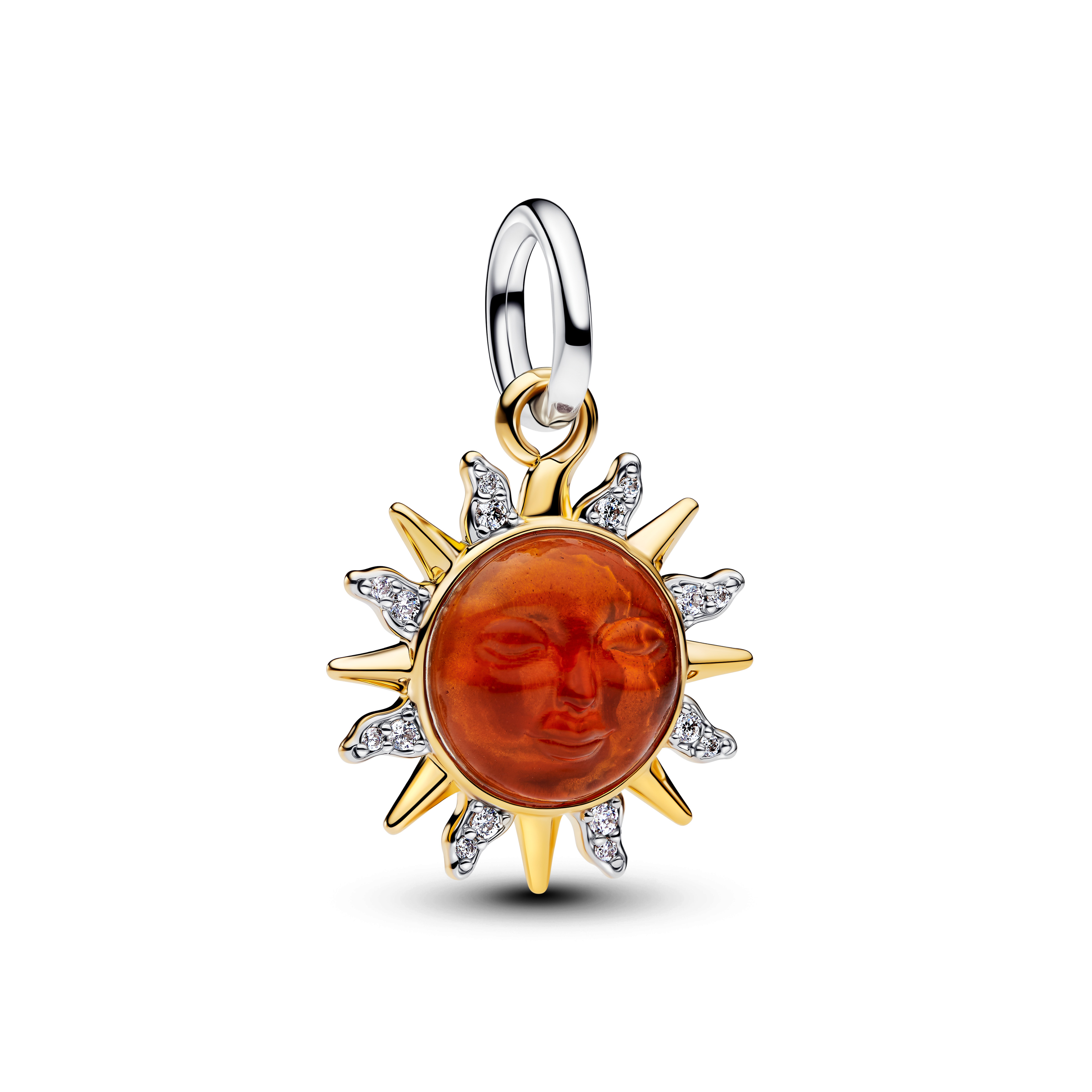 Wirbelnde Sonne Bicolor Charm-Anhänger - Sterling-Silber, 14 Karat Vergoldung